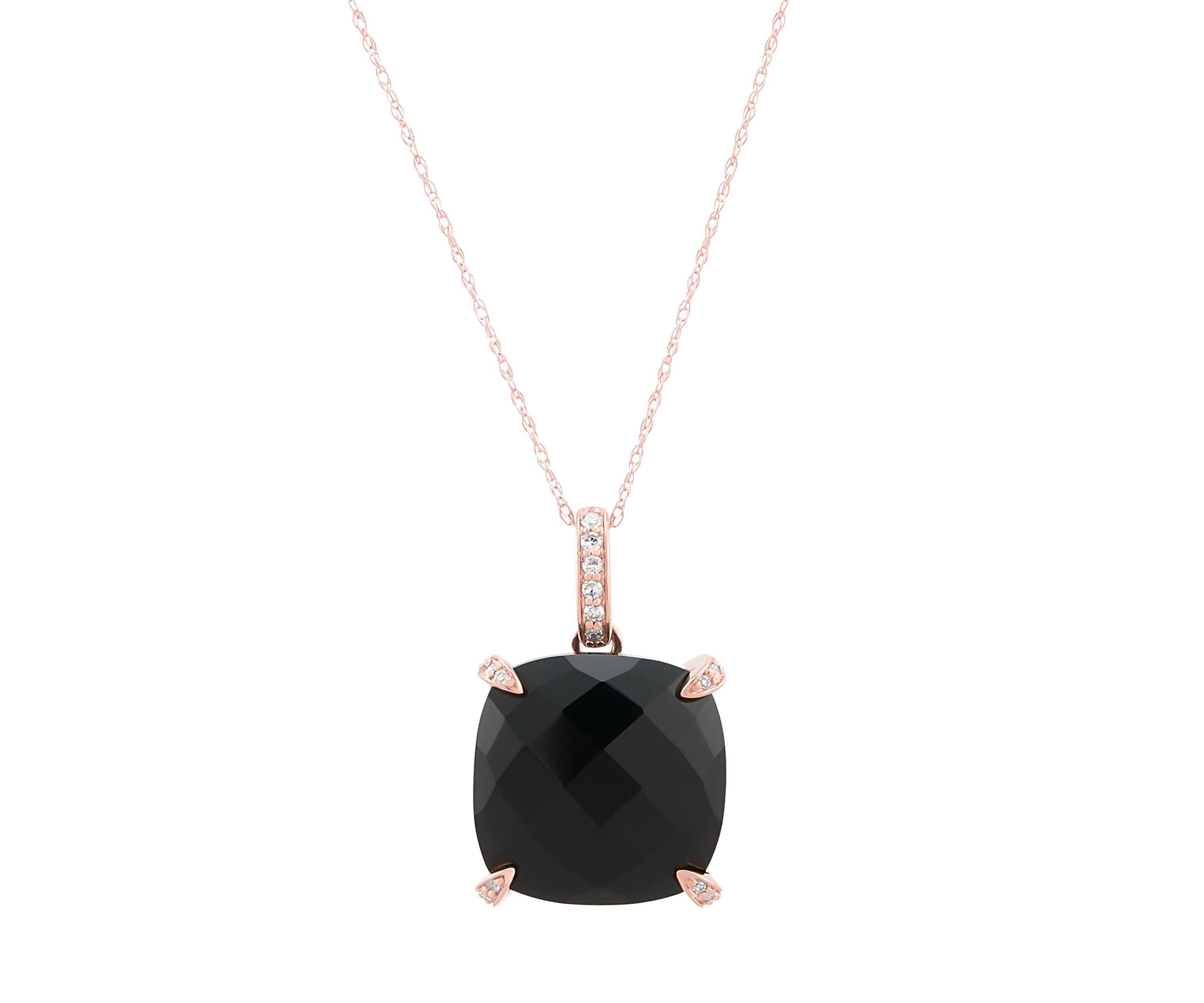 1/20 ct. t.w. Diamond and Onyx Pendant with 18" Rope Chain