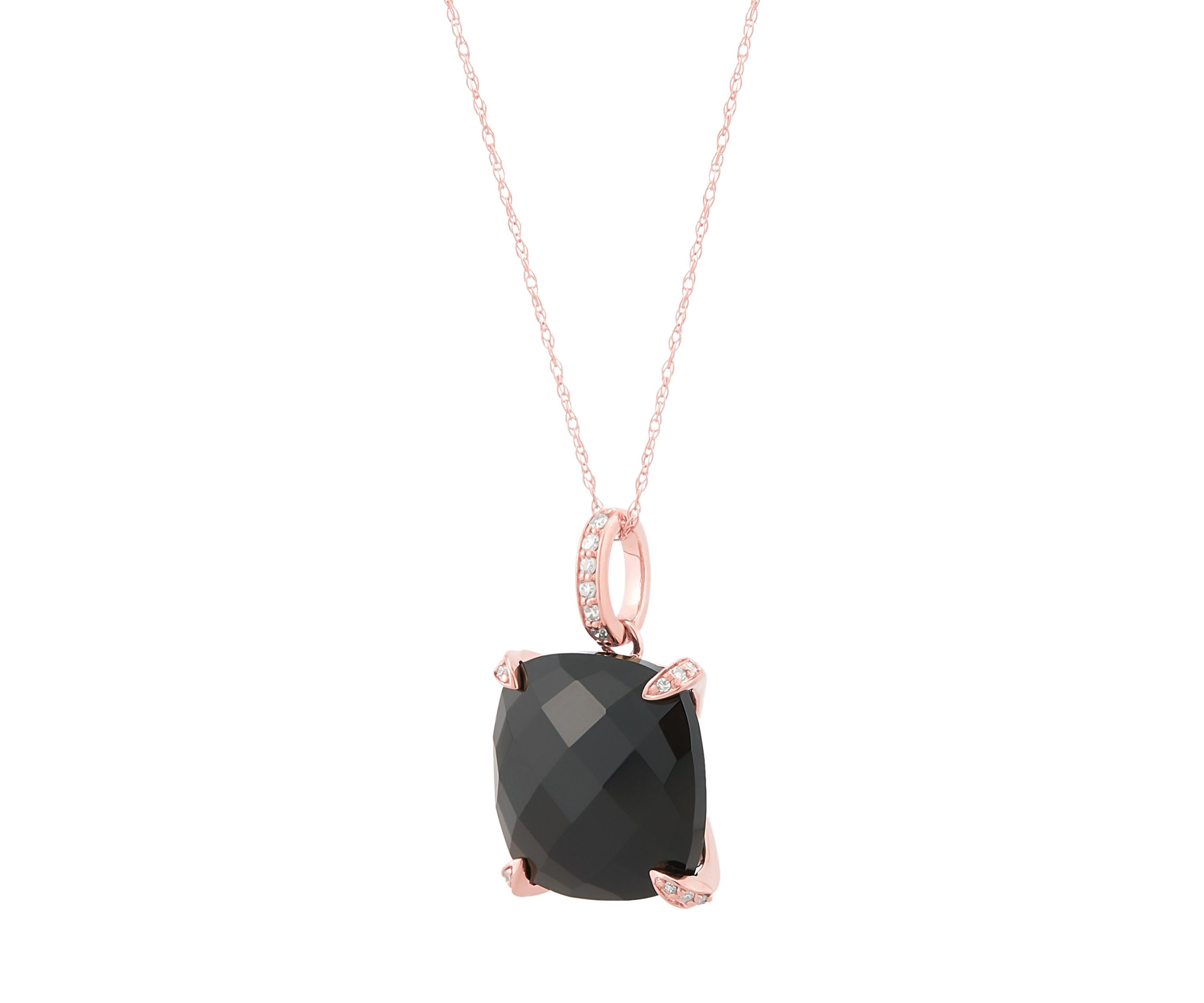 1/20 ct. t.w. Diamond and Onyx Pendant with 18" Rope Chain