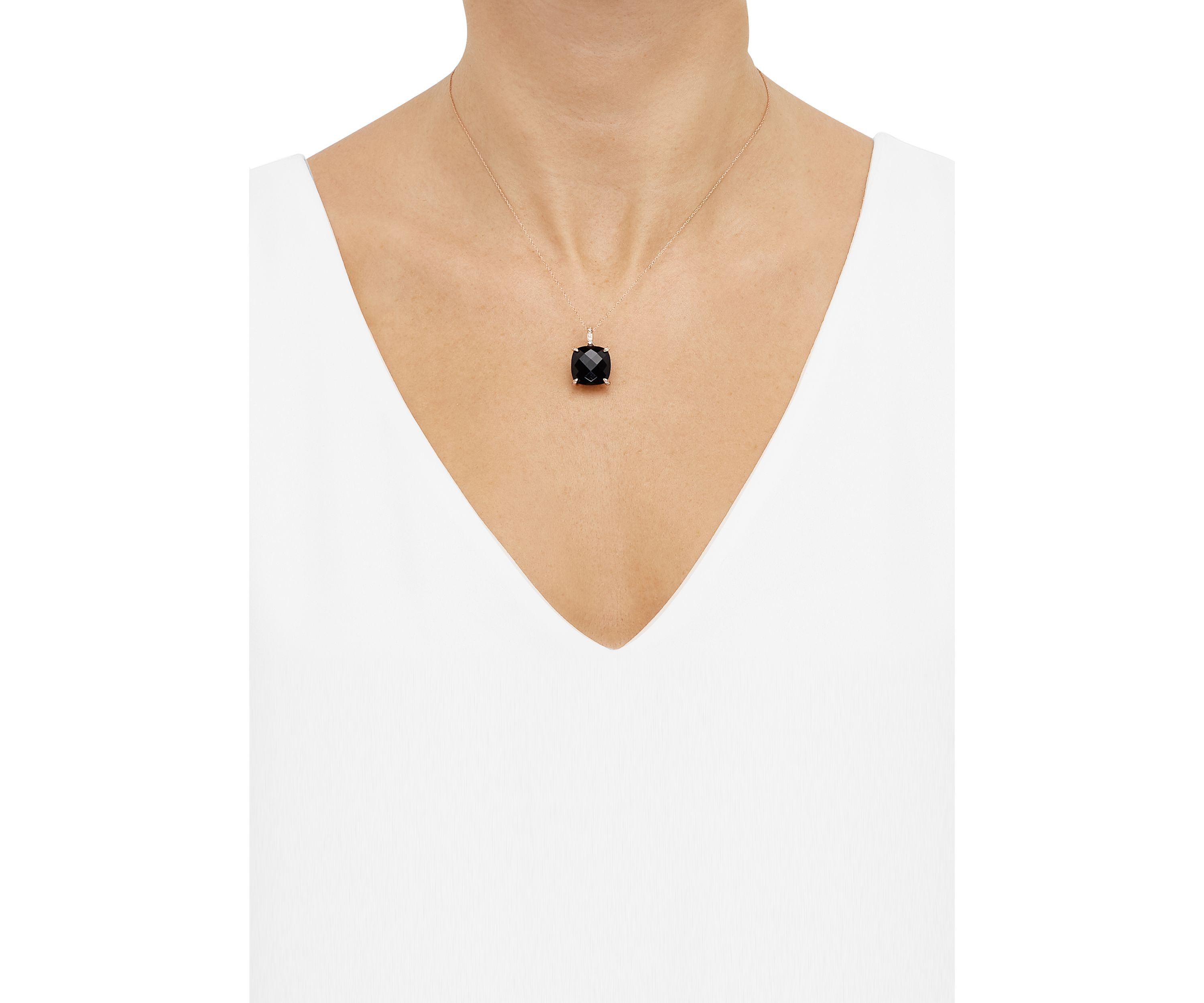 1/20 ct. t.w. Diamond and Onyx Pendant with 18" Rope Chain