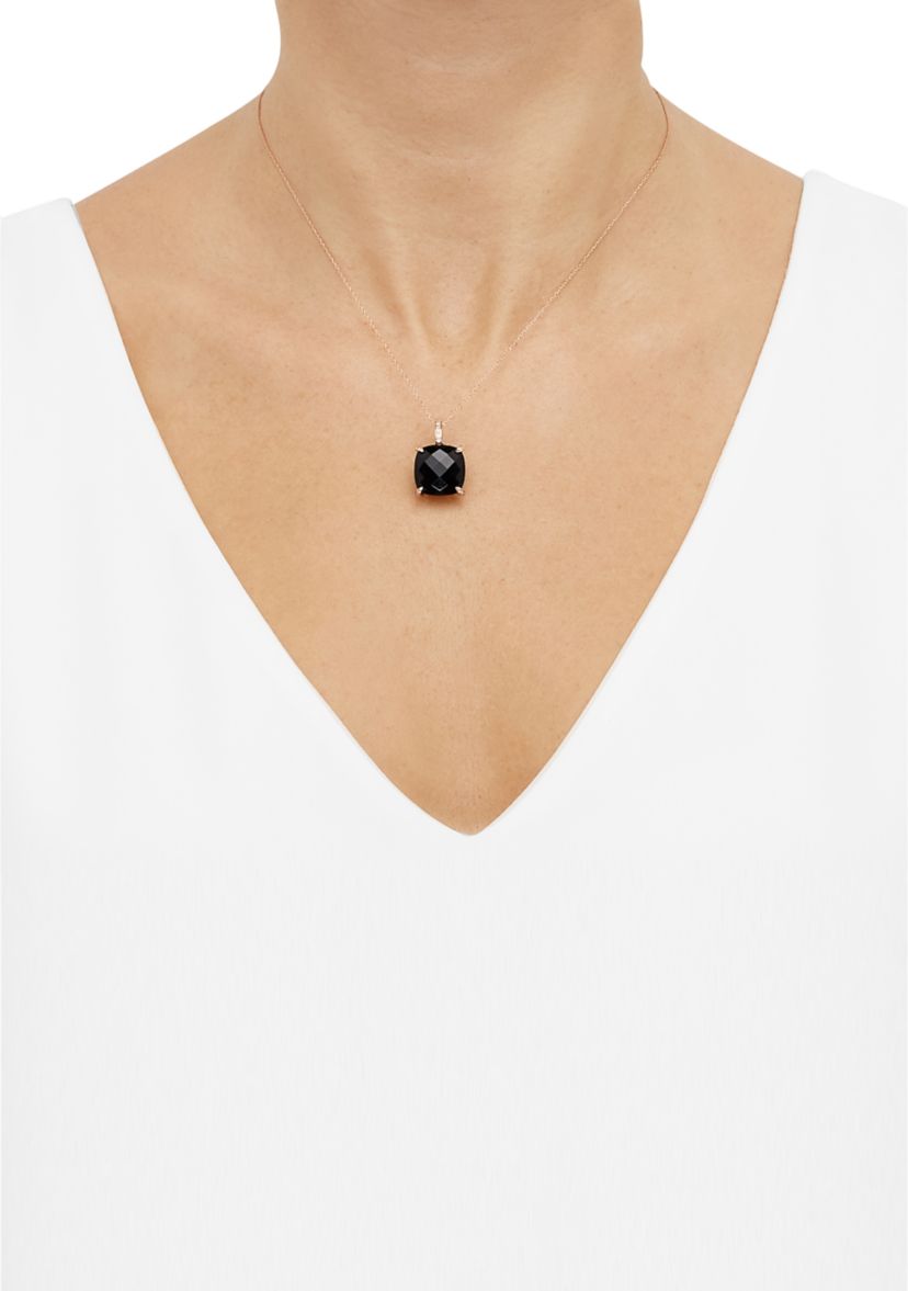 1/20 ct. t.w. Diamond and Onyx Pendant with 18" Rope Chain