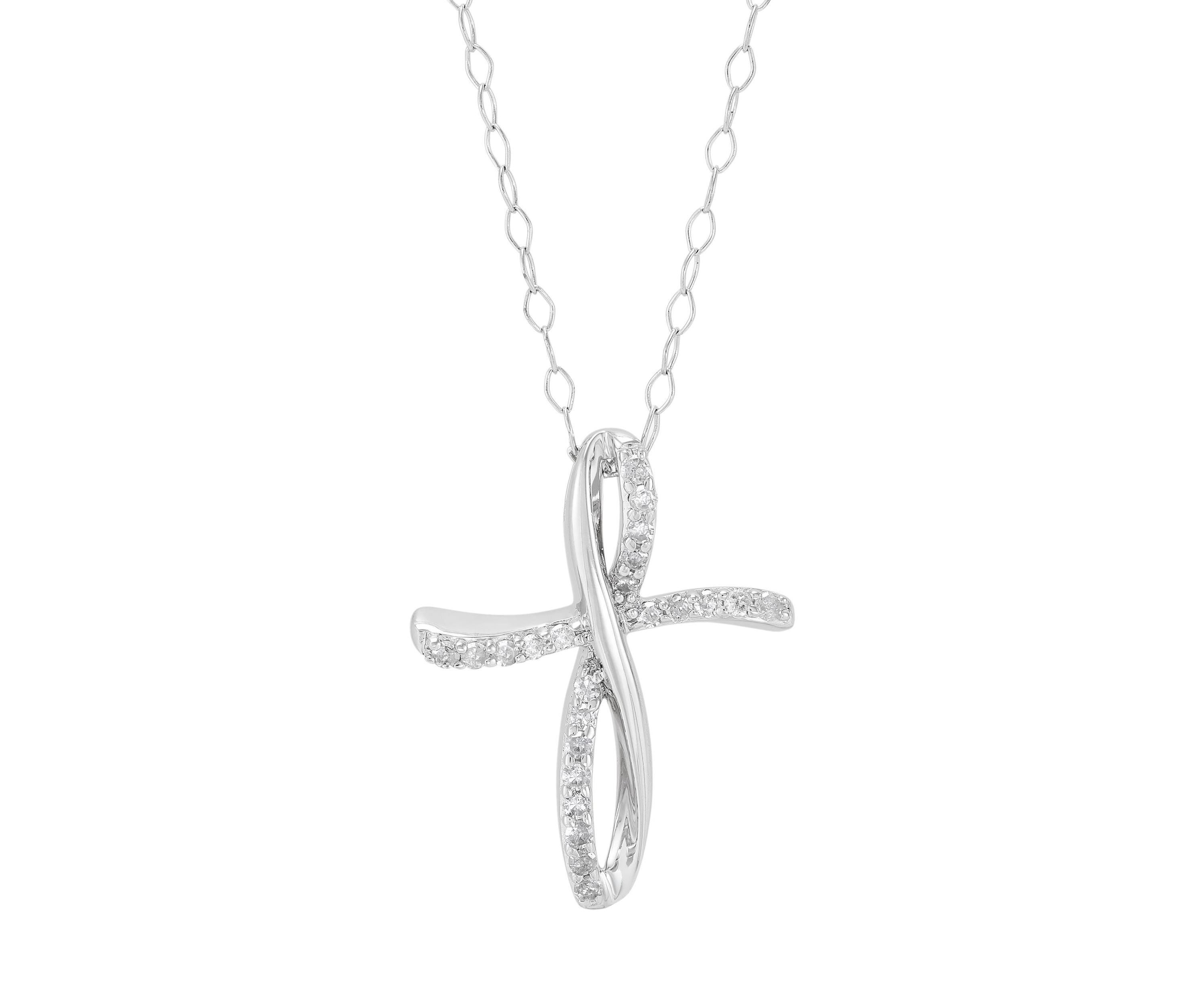 1/4 ct. t.w. Diamond Cross Pendant Necklace with 18" Cable Chain in Sterling Silver