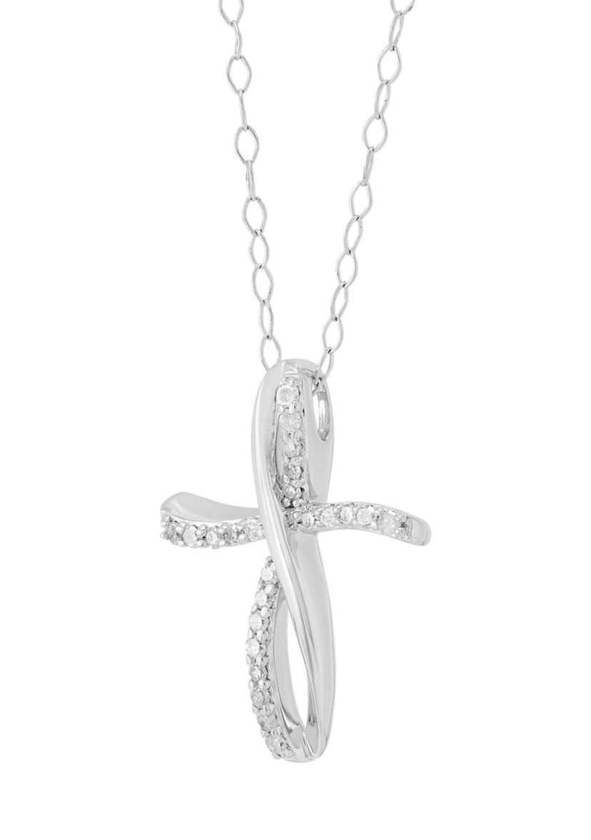 1/4 ct. t.w. Diamond Cross Pendant Necklace with 18" Cable Chain in Sterling Silver