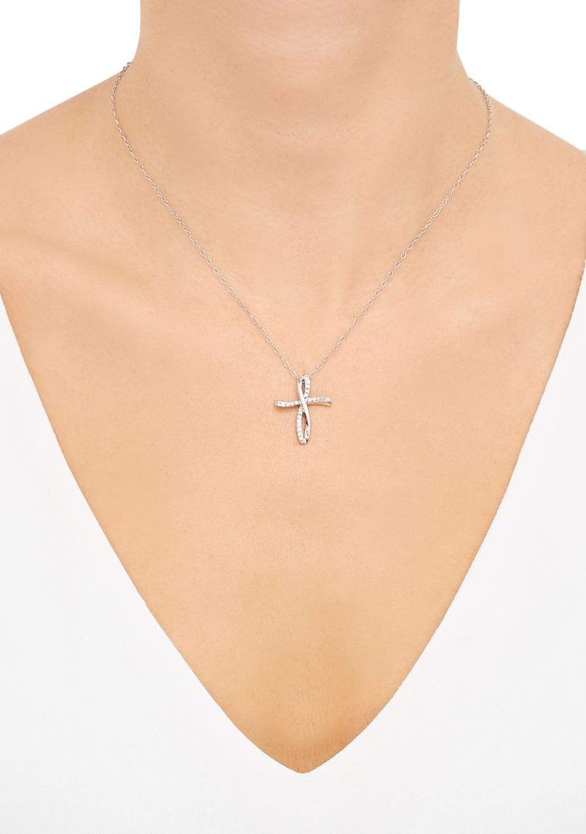 1/4 ct. t.w. Diamond Cross Pendant Necklace with 18" Cable Chain in Sterling Silver