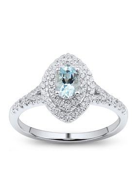 Belk & Co 1/3 Ct. T.w. Diamond And Aquamarine Ring In 14K White Gold