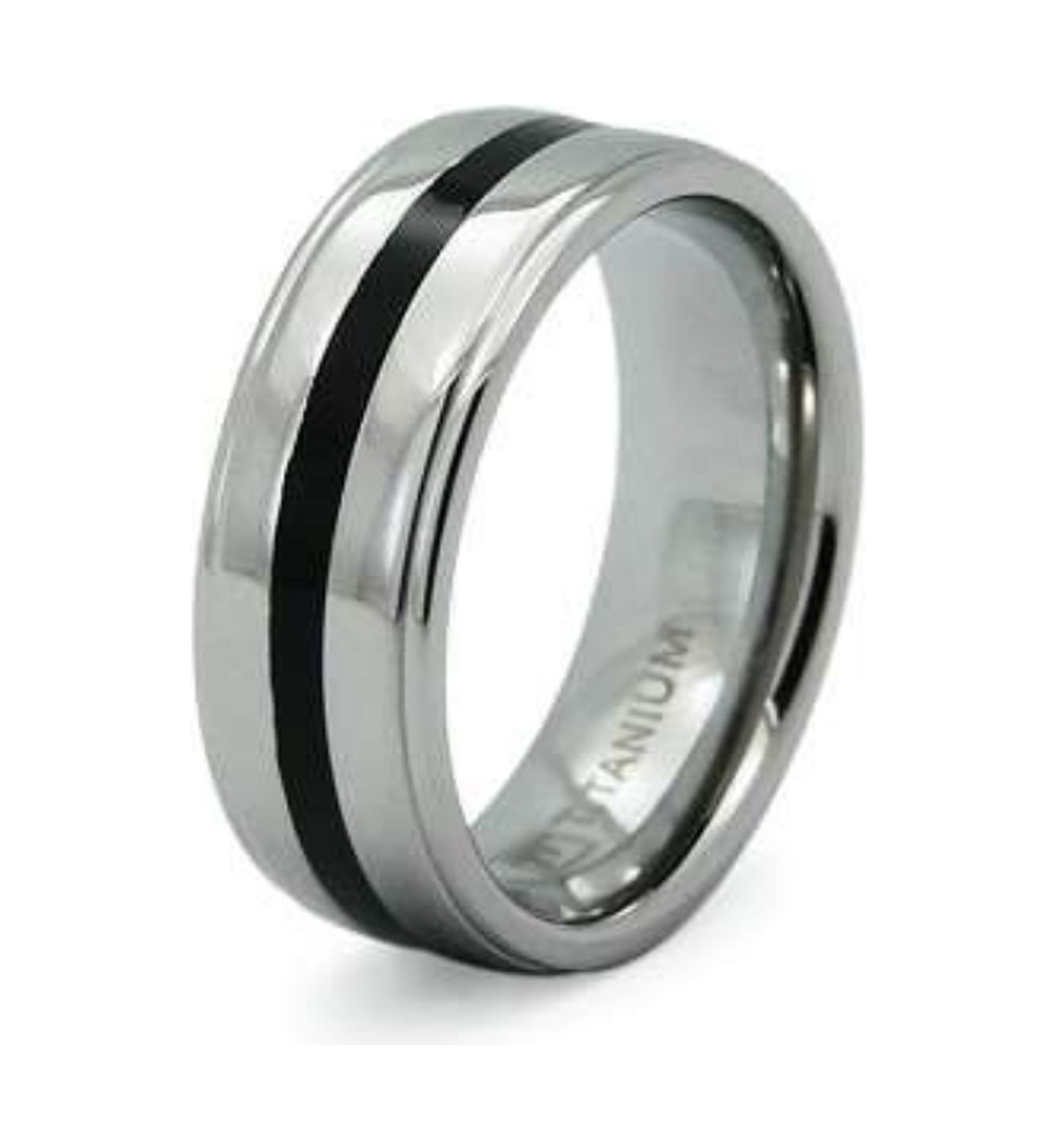 8 Millimeter Gents Band with Black Resin in Titanium