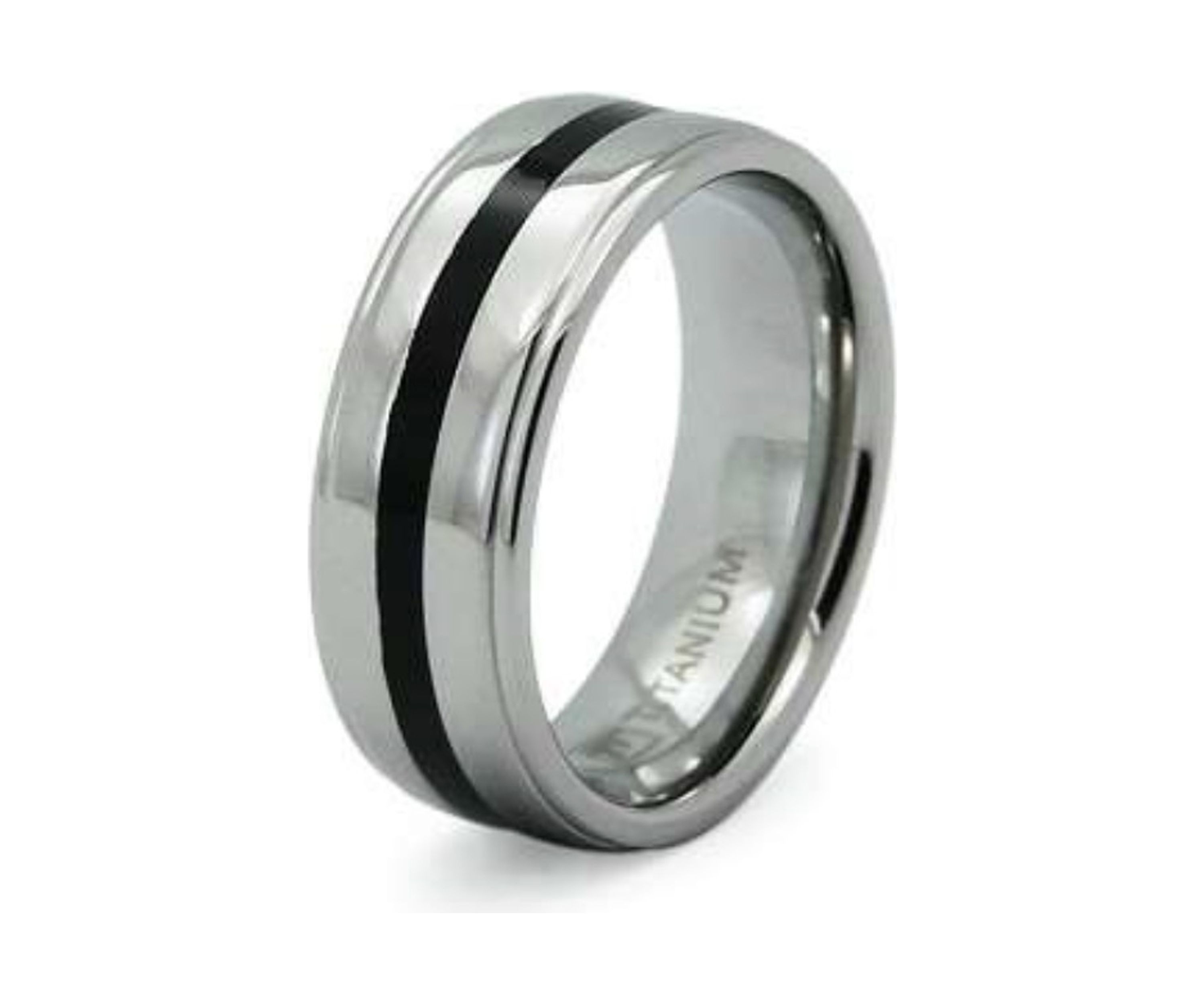8 Millimeter Gents Band with Black Resin in Titanium