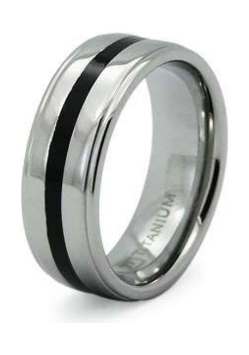 8 Millimeter Gents Band with Black Resin in Titanium