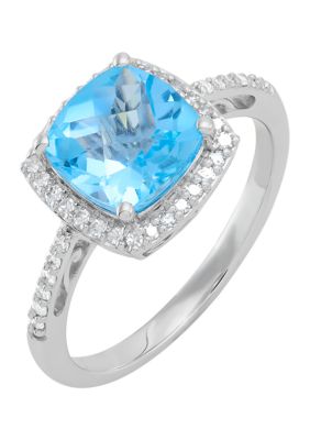 Belk & Co Swiss Blue Topaz and 1/5 ct. t.w. Diamond Ring in 14K White Gold