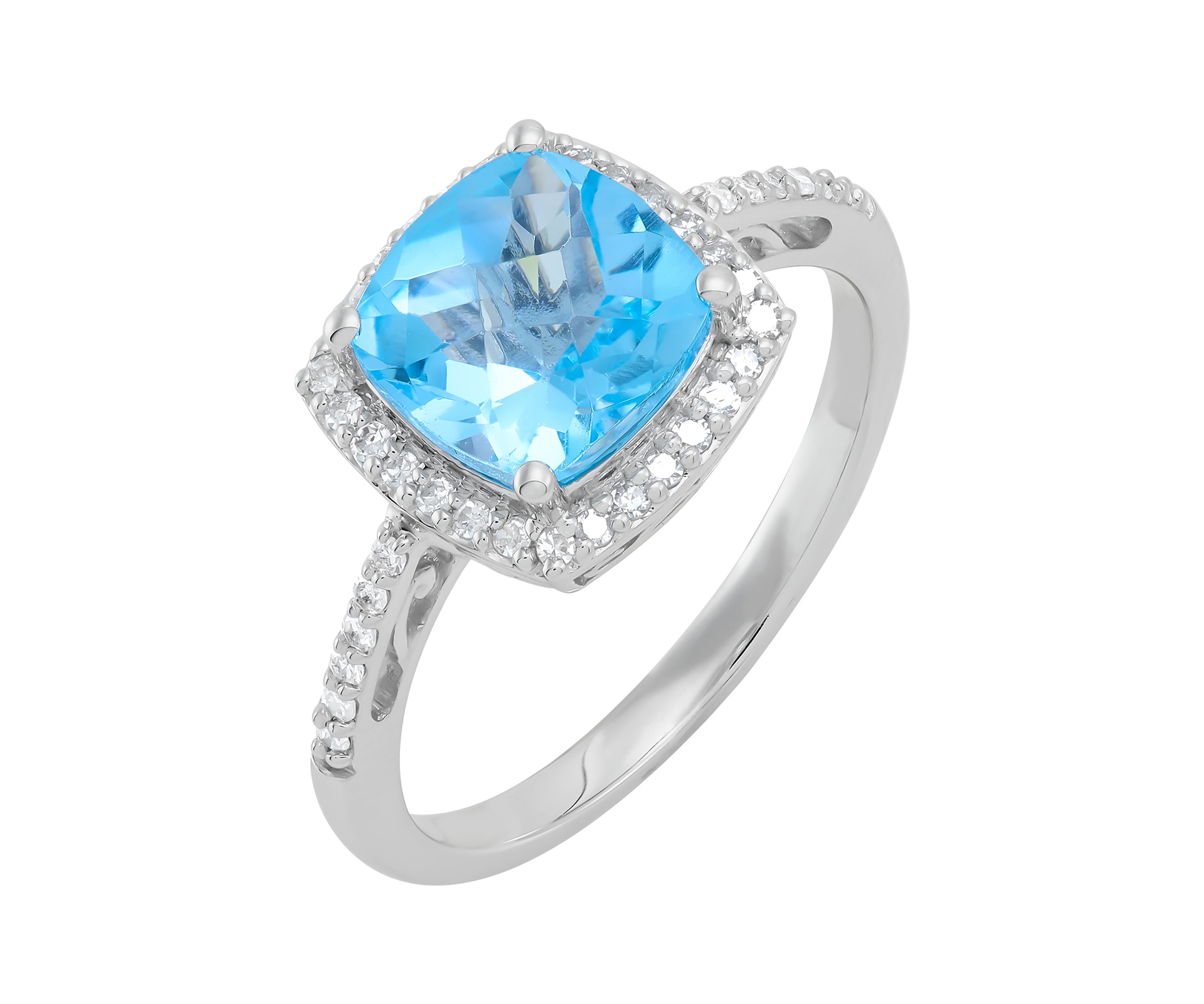 Swiss Blue Topaz and 1/5 ct. t.w. Diamond Ring in 14K White Gold