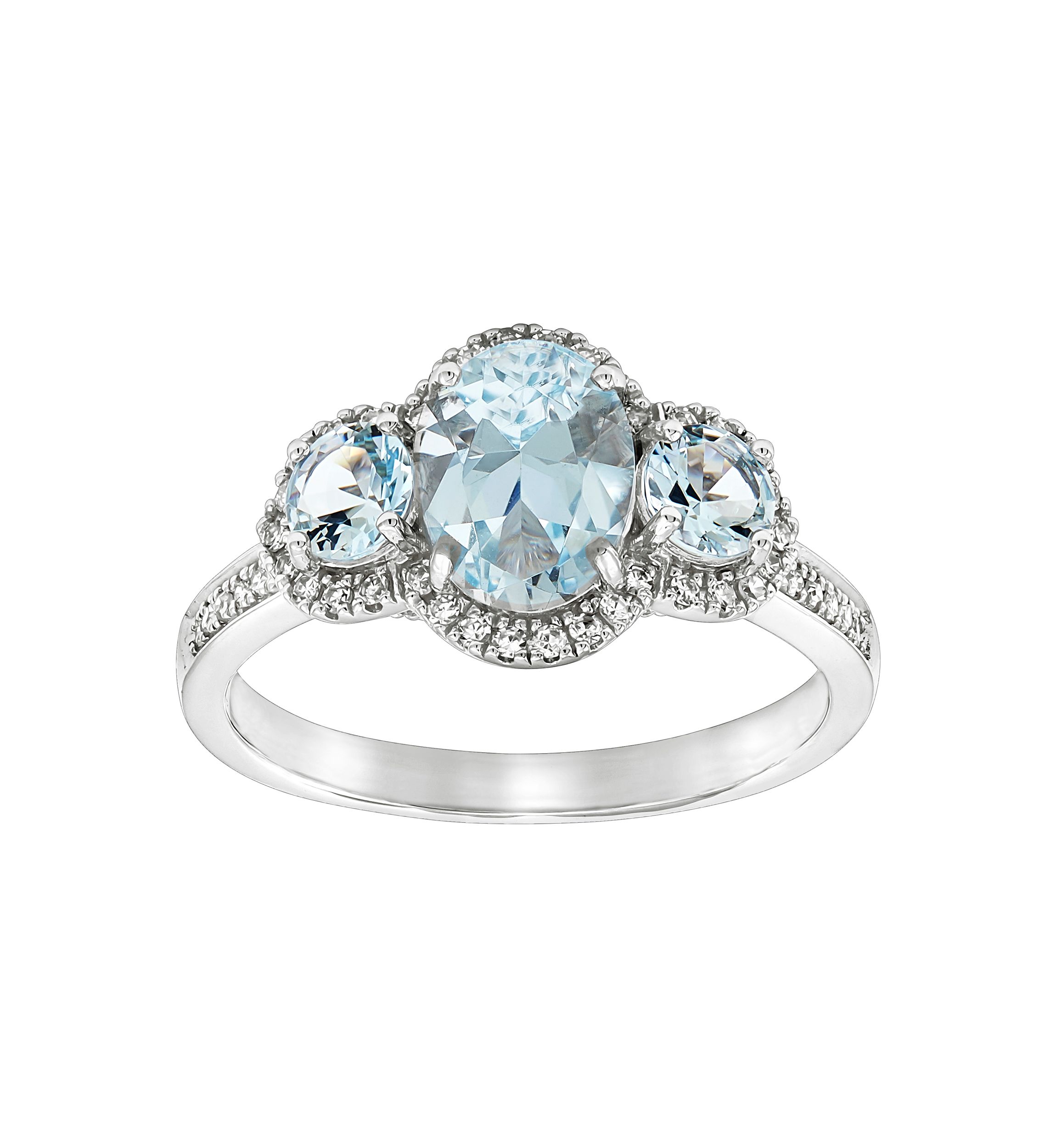 1/5 ct. t.w. Diamond and Aquamarine Ring in 14K White Gold