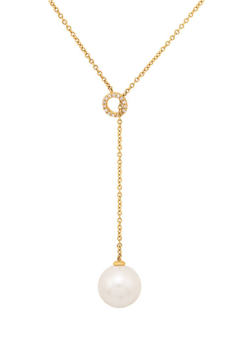 13 mm Pearl and 1/10 ct. t.w. Diamond Y Necklace in 14k Yellow Gold