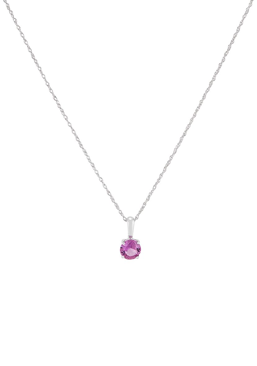 Lab Grown Pink Sapphire Pendant Necklace with 18" Rope Chain in 14K White Gold