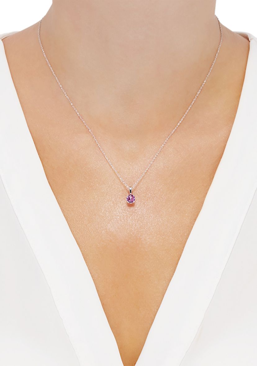 Lab Grown Pink Sapphire Pendant Necklace with 18" Rope Chain in 14K White Gold