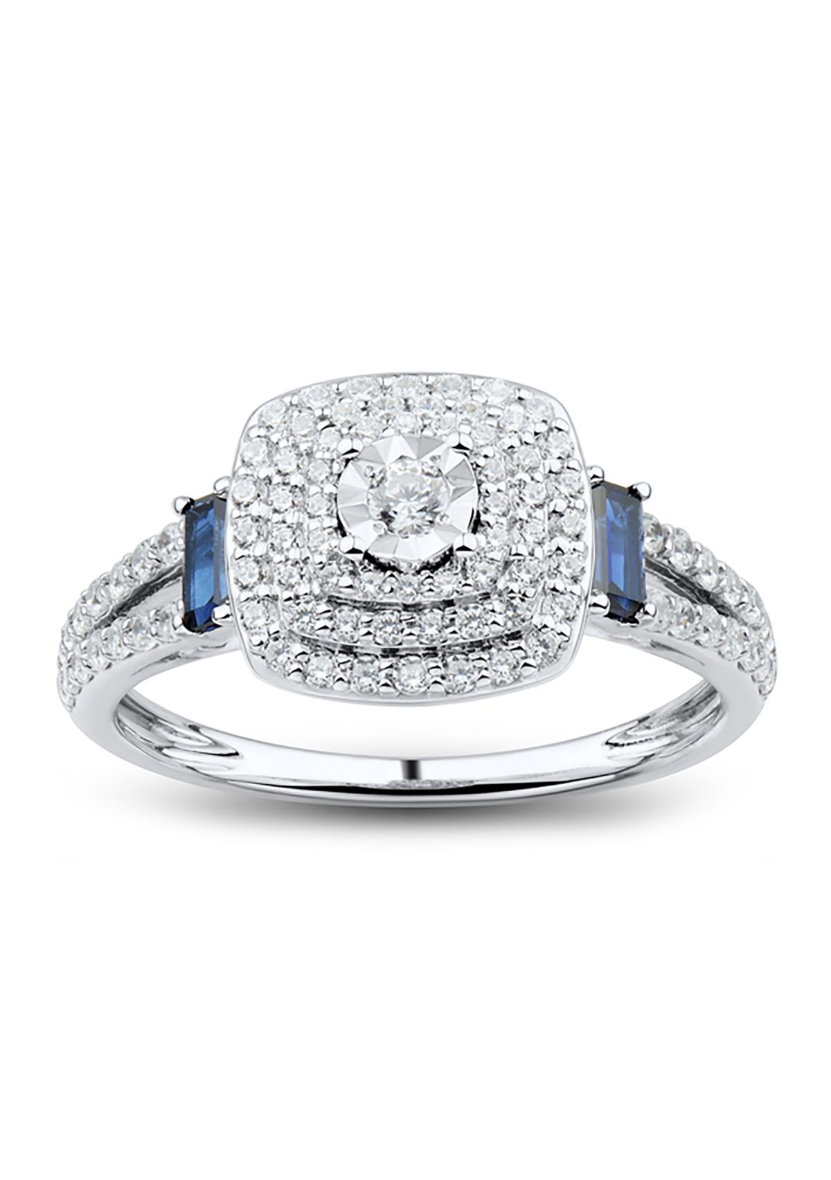 1/2 ct. t.w. Diamond and Lab Created Sapphire Square Cut Ring in 10k White Gold