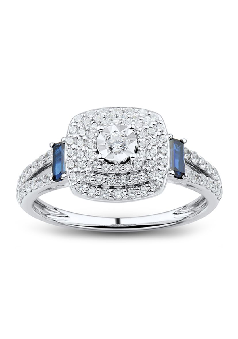 1/2 ct. t.w. Diamond and Lab Created Sapphire Square Cut Ring in 10k White Gold