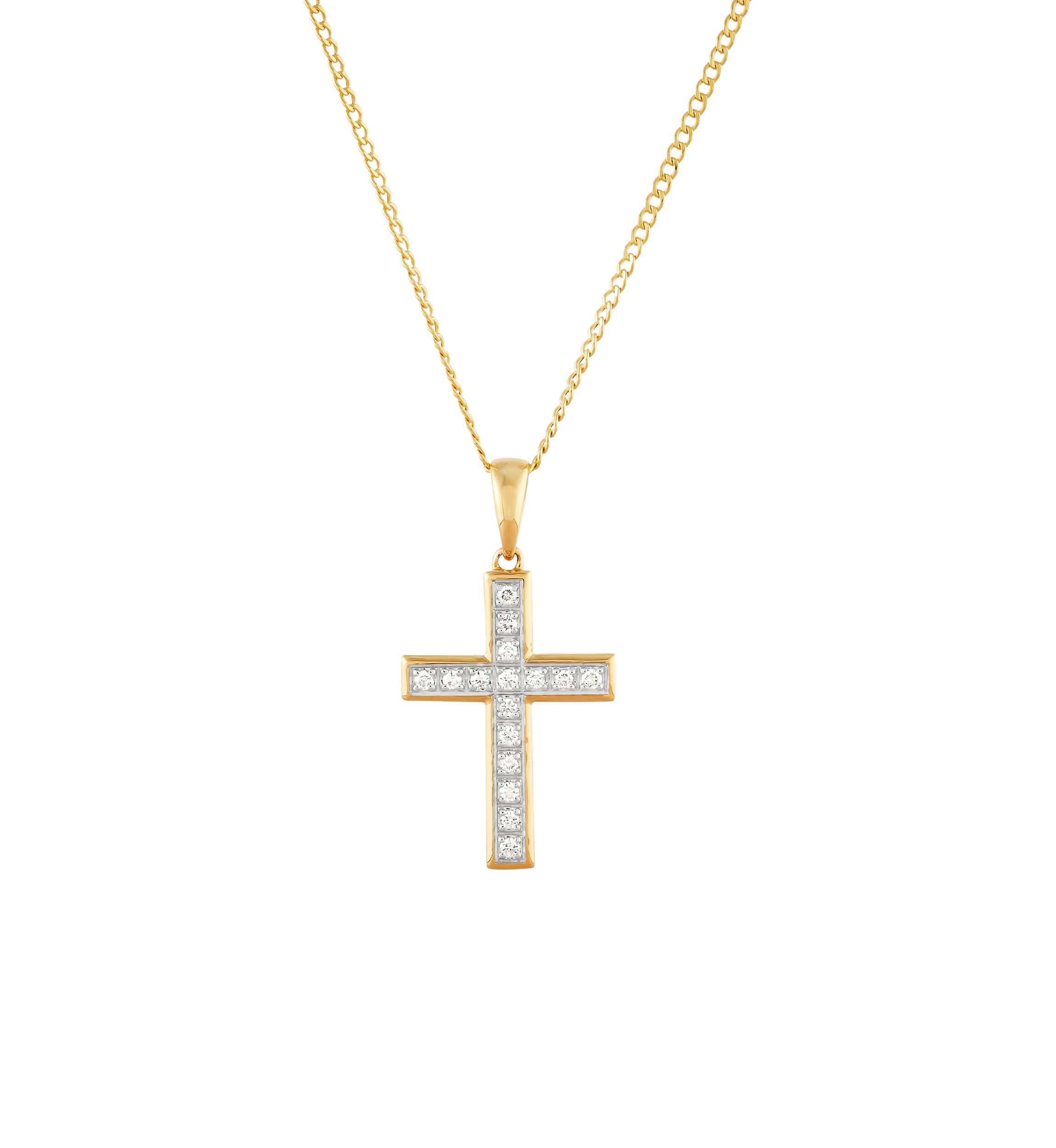 1/2 ct. t.w. Lab Created Diamond Cross Pendant Necklace with 18" Curb Chain in 10K Yellow Gold