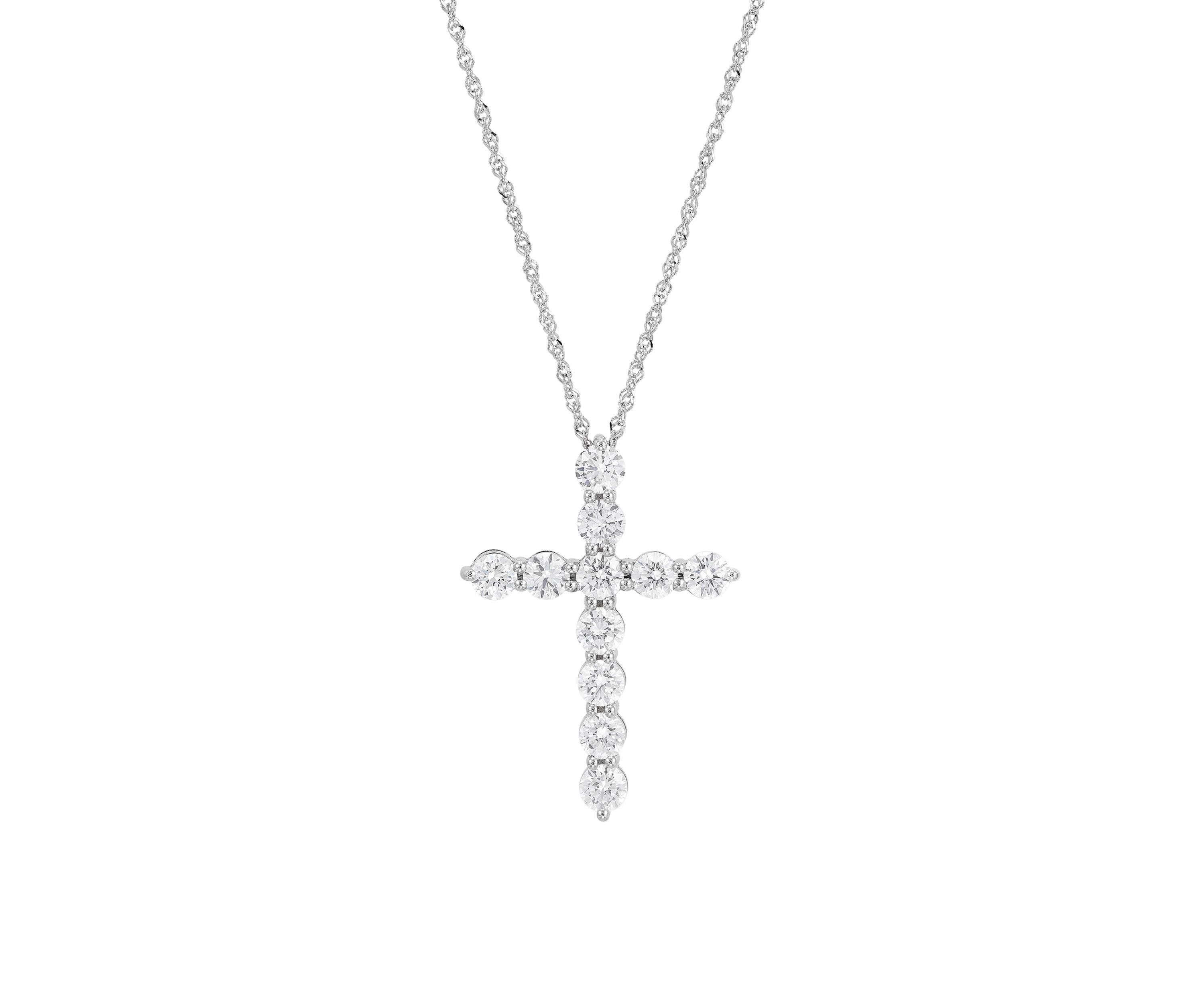 2 ct. t.w. Lab Grown Diamond Cross Pendant Necklace with 18" Singapore Chain in 10K White Gold