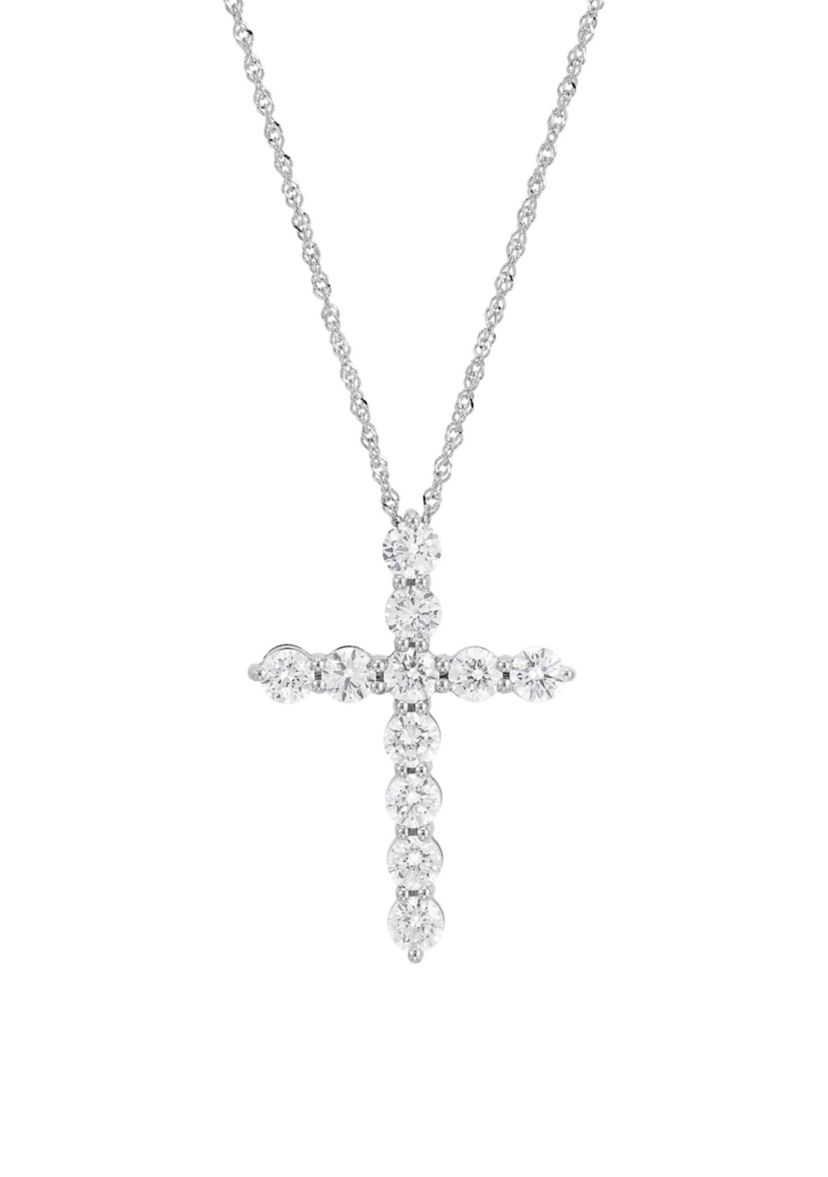 2 ct. t.w. Lab Grown Diamond Cross Pendant Necklace with 18" Singapore Chain in 10K White Gold