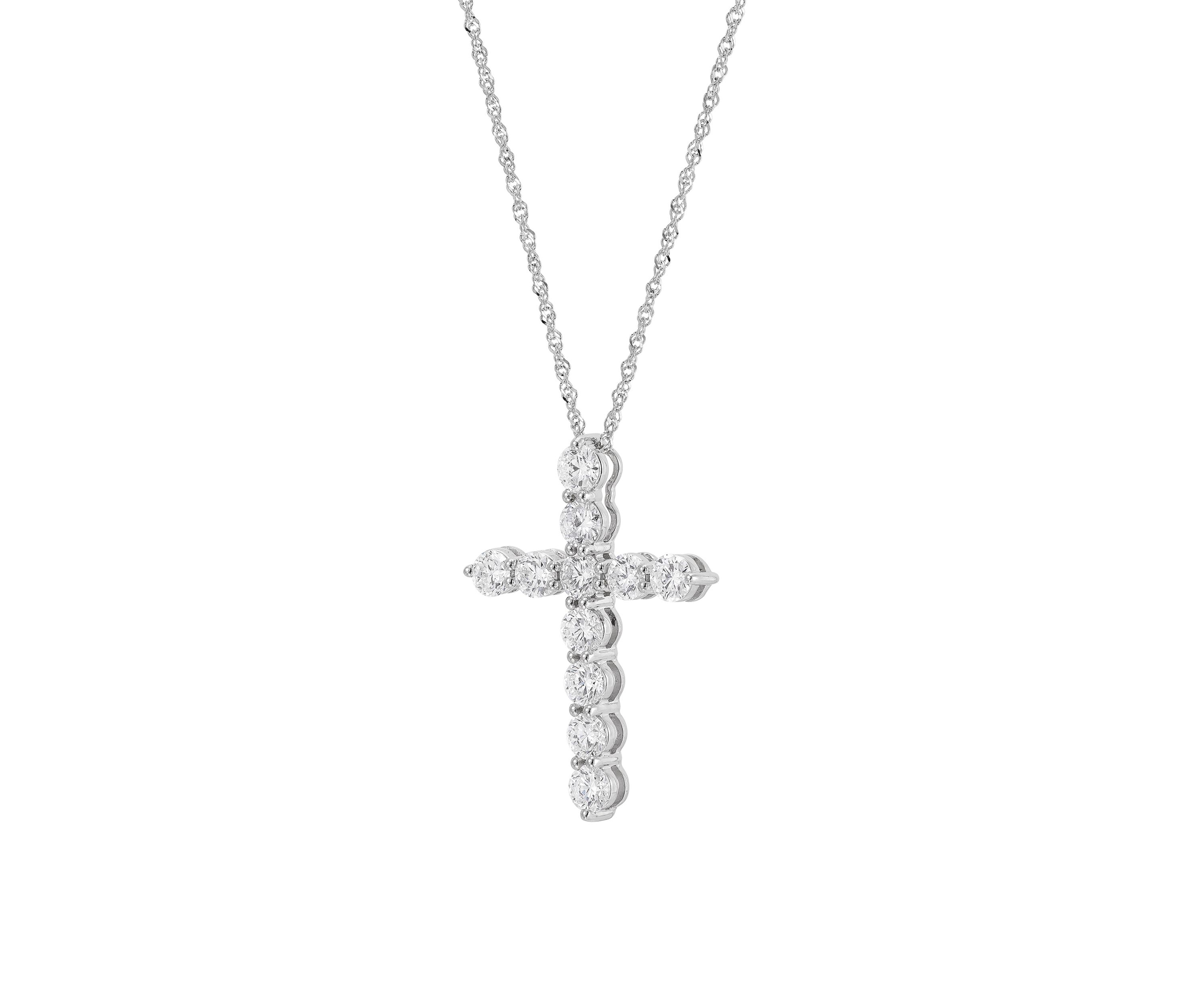 2 ct. t.w. Lab Grown Diamond Cross Pendant Necklace with 18" Singapore Chain in 10K White Gold