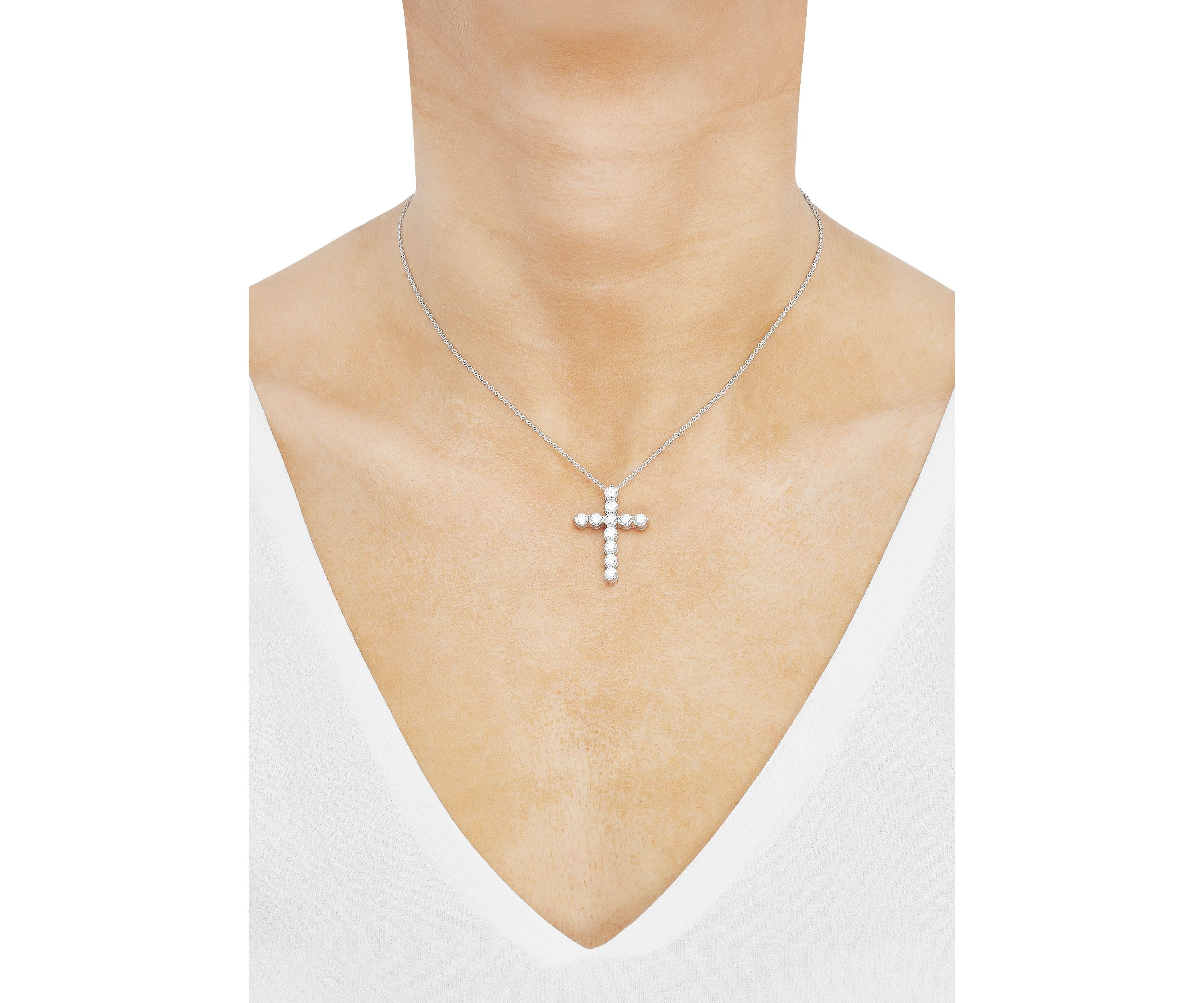 2 ct. t.w. Lab Grown Diamond Cross Pendant Necklace with 18" Singapore Chain in 10K White Gold