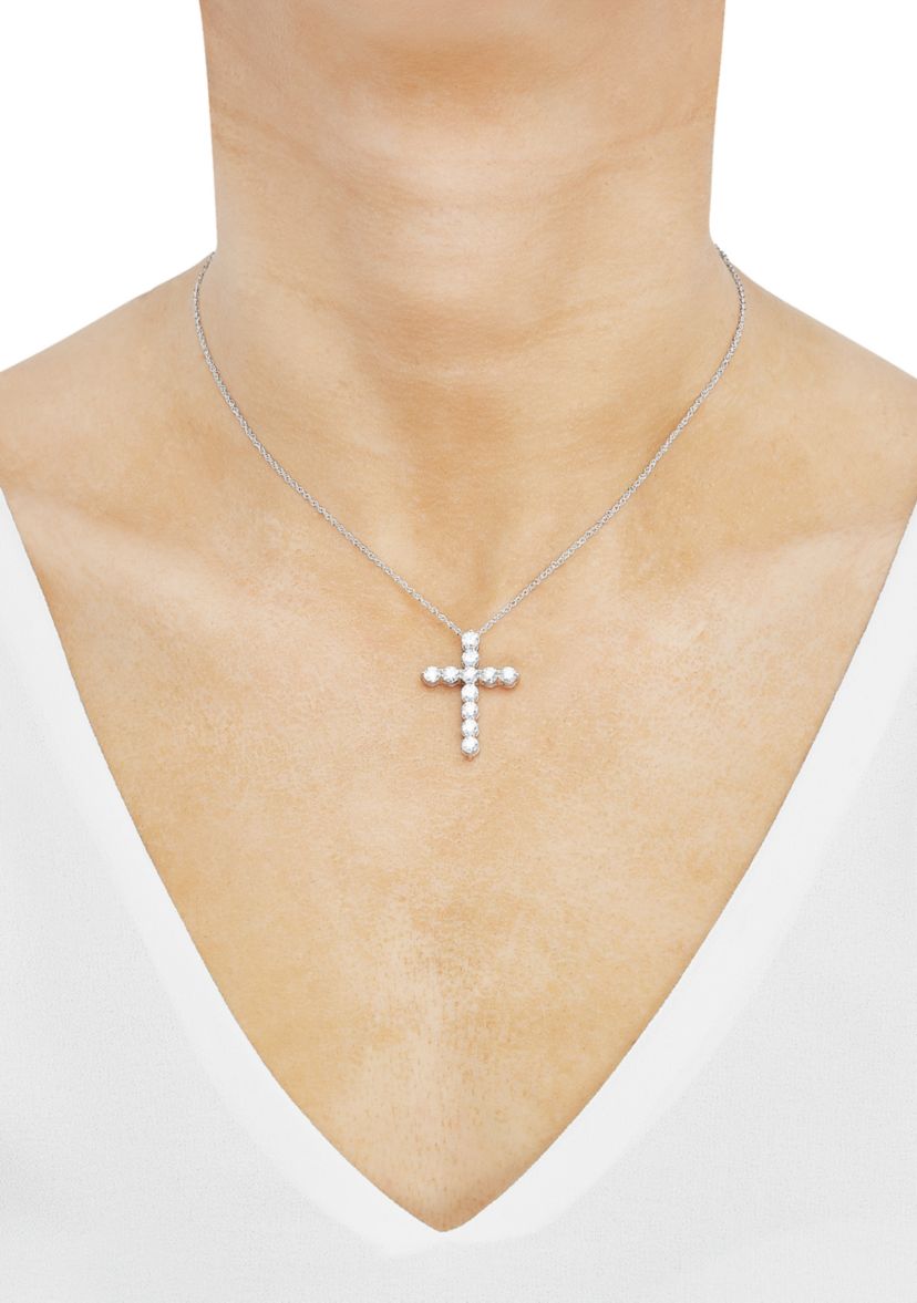 2 ct. t.w. Lab Grown Diamond Cross Pendant Necklace with 18" Singapore Chain in 10K White Gold