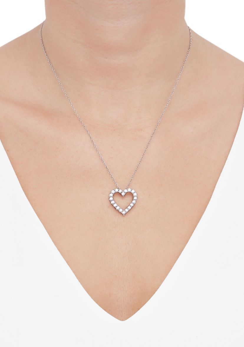 1 ct. t.w. Lab Grown Diamond Heart Pendant Necklace with 18" Singapore Chain in 10K White Gold