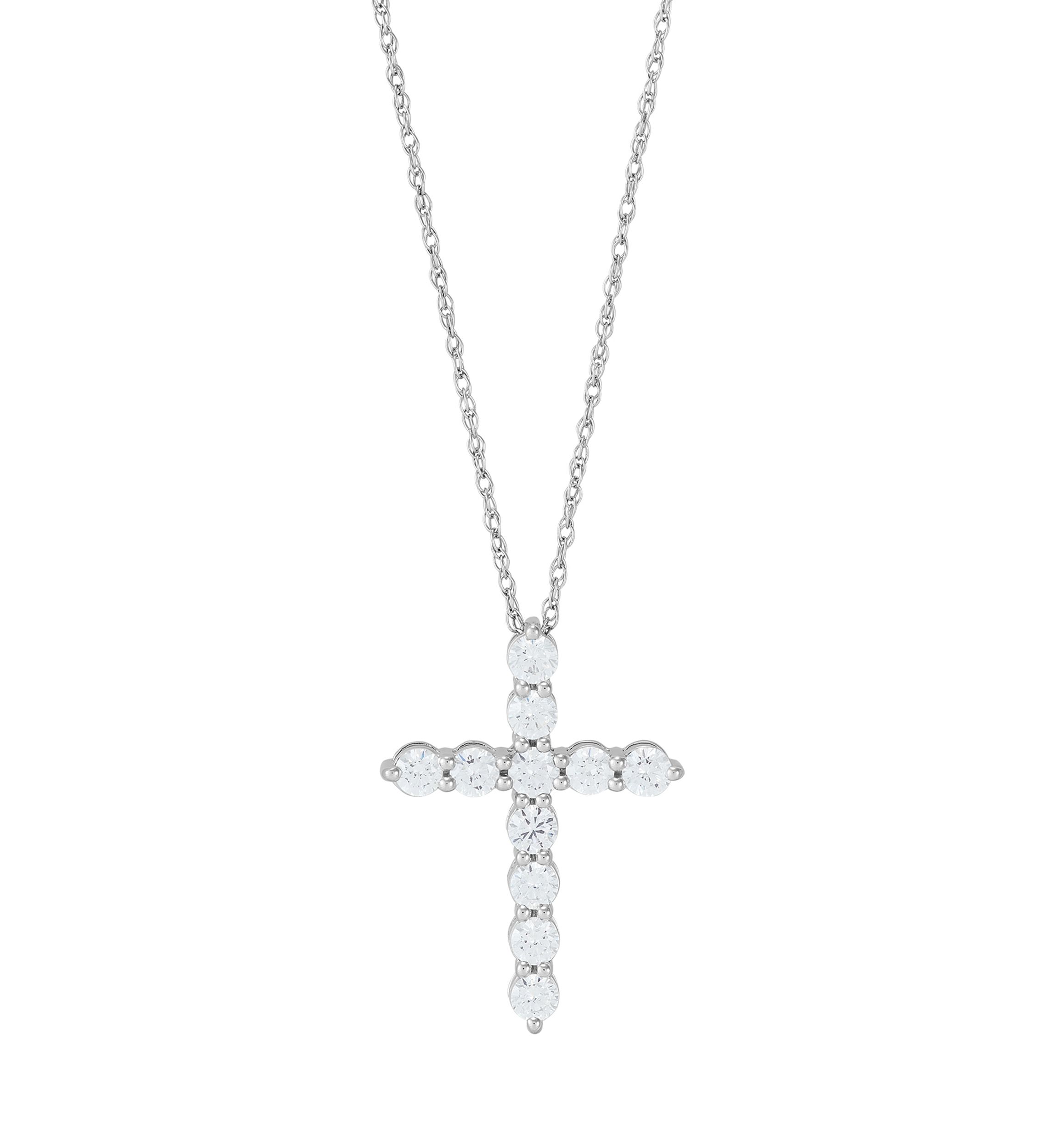 1/2 ct. t.w. Lab Grown Diamond Cross Pendant Necklace with 18" Perfectina Chain in 10K White Gold