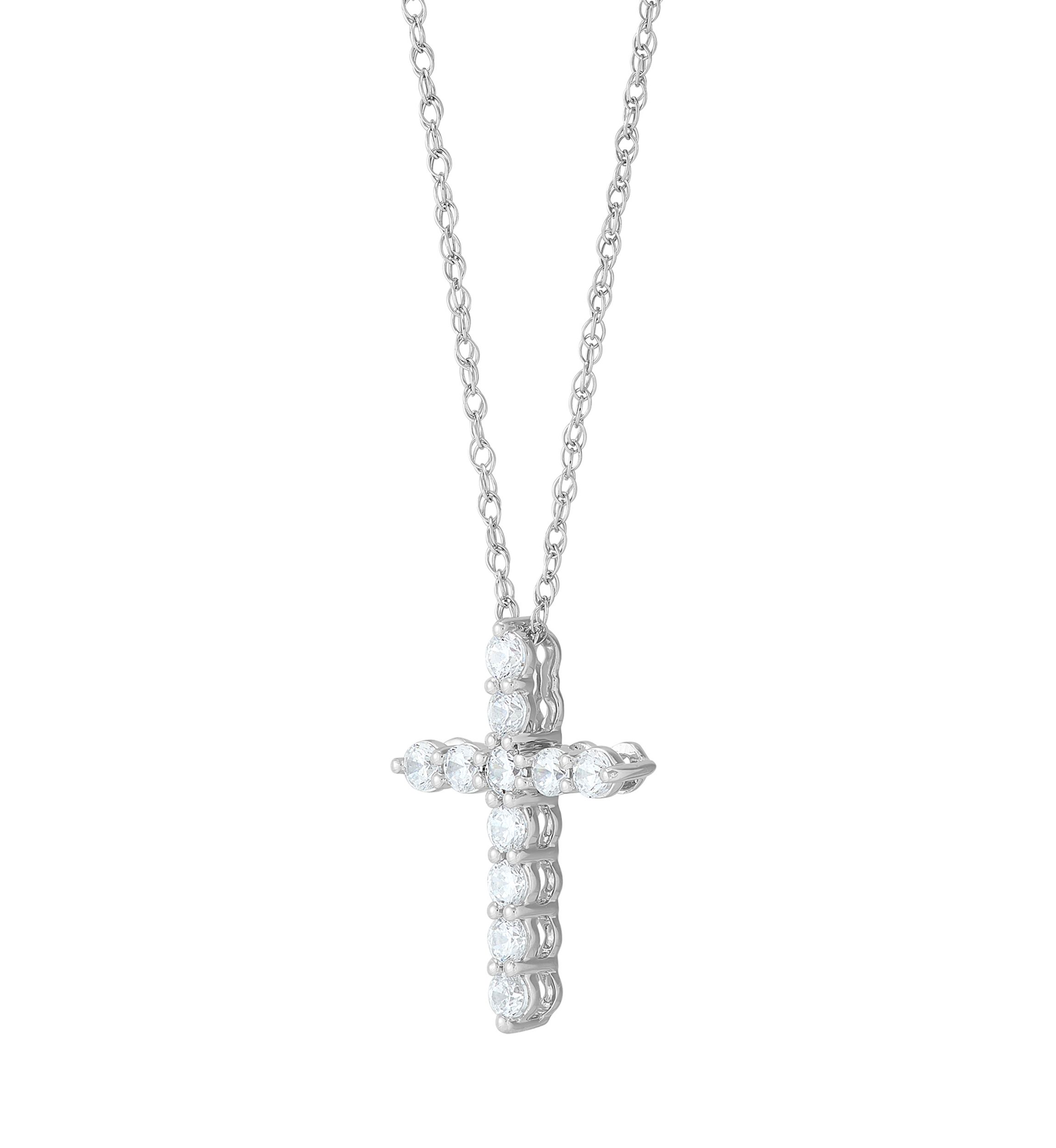 1/2 ct. t.w. Lab Grown Diamond Cross Pendant Necklace with 18" Perfectina Chain in 10K White Gold