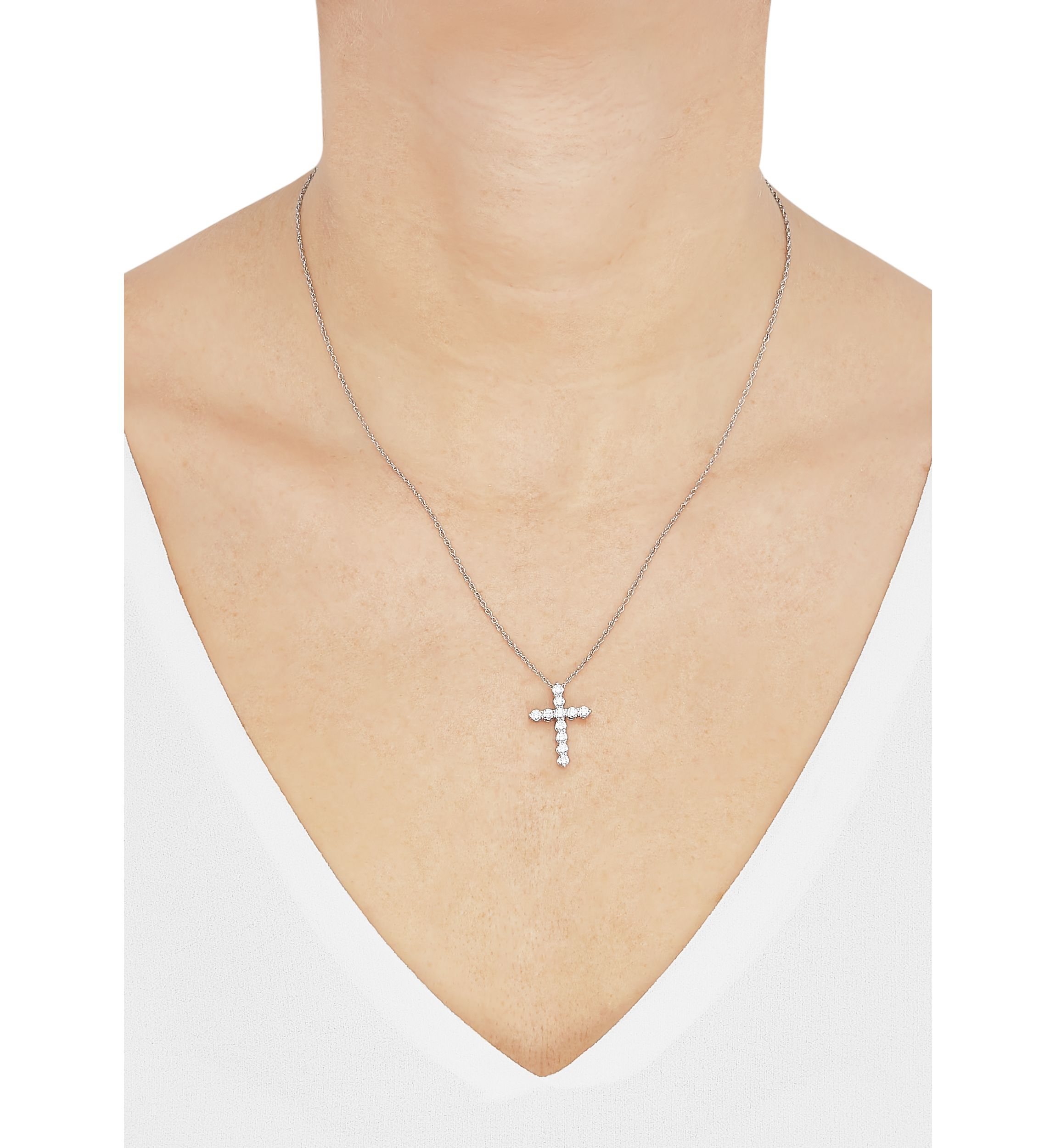 1/2 ct. t.w. Lab Grown Diamond Cross Pendant Necklace with 18" Perfectina Chain in 10K White Gold