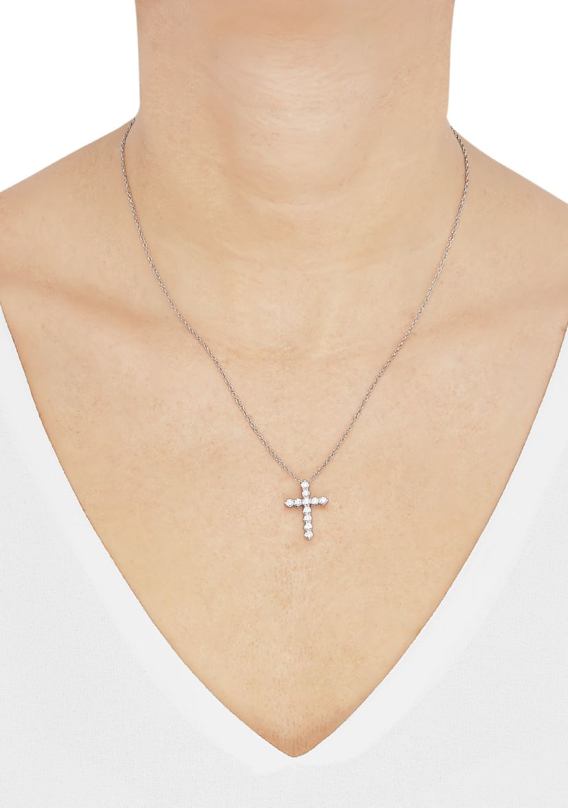 1/2 ct. t.w. Lab Grown Diamond Cross Pendant Necklace with 18" Perfectina Chain in 10K White Gold