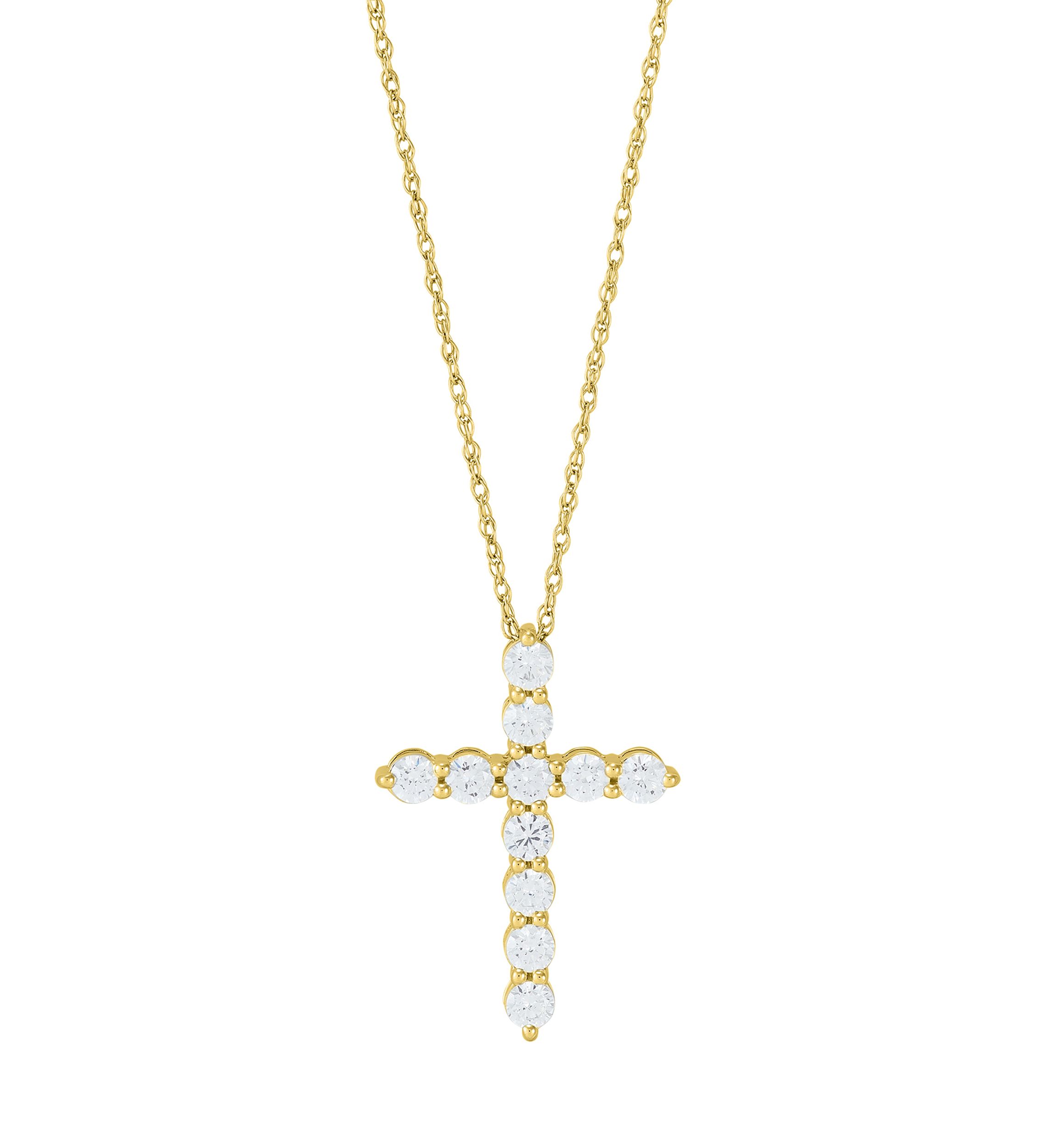 1/2 ct. t.w. Lab Grown Diamond Cross Pendant with 18" Singapore Chain Necklace in 10K Yellow Gold