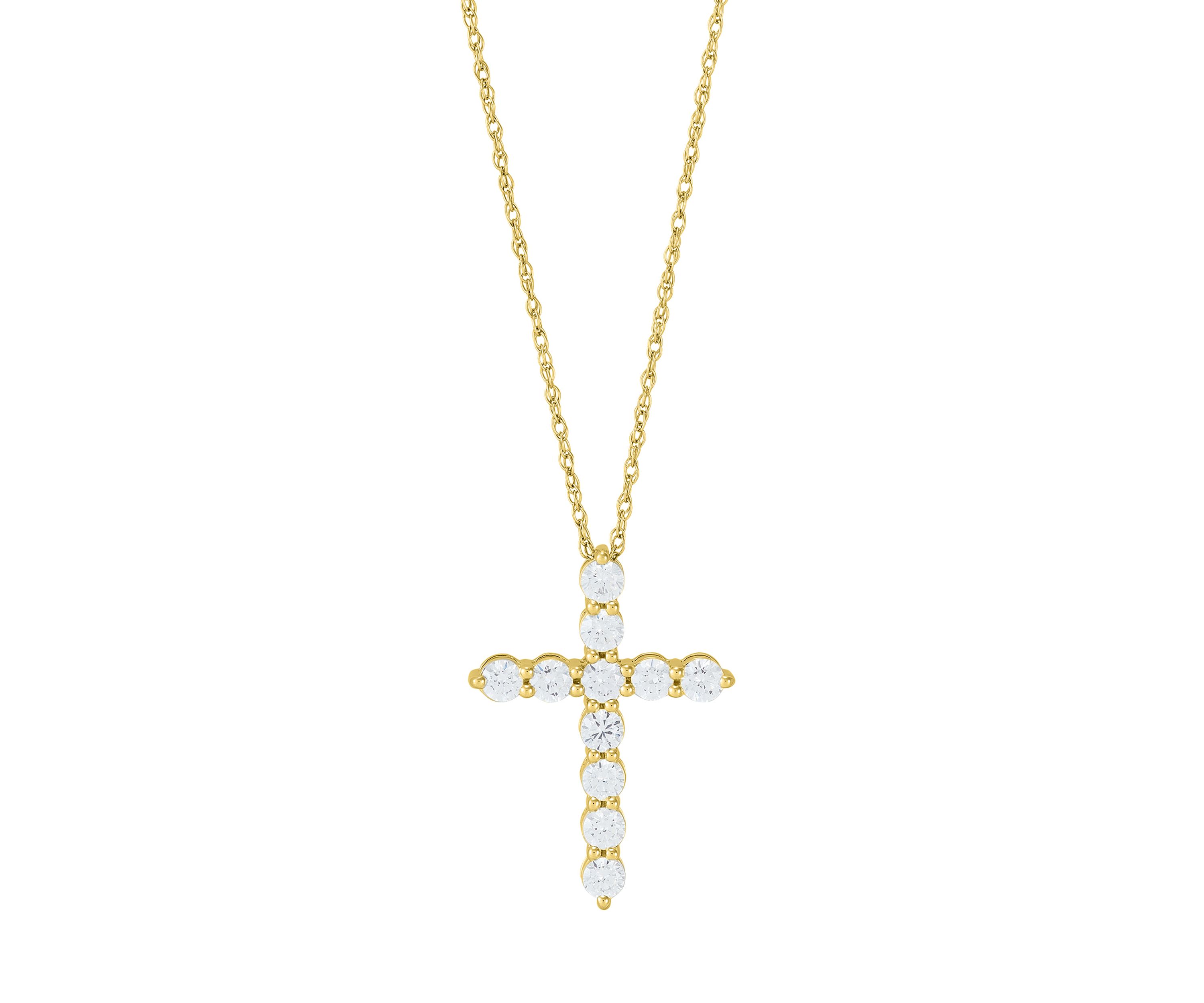 1/2 ct. t.w. Lab Grown Diamond Cross Pendant with 18" Singapore Chain Necklace in 10K Yellow Gold