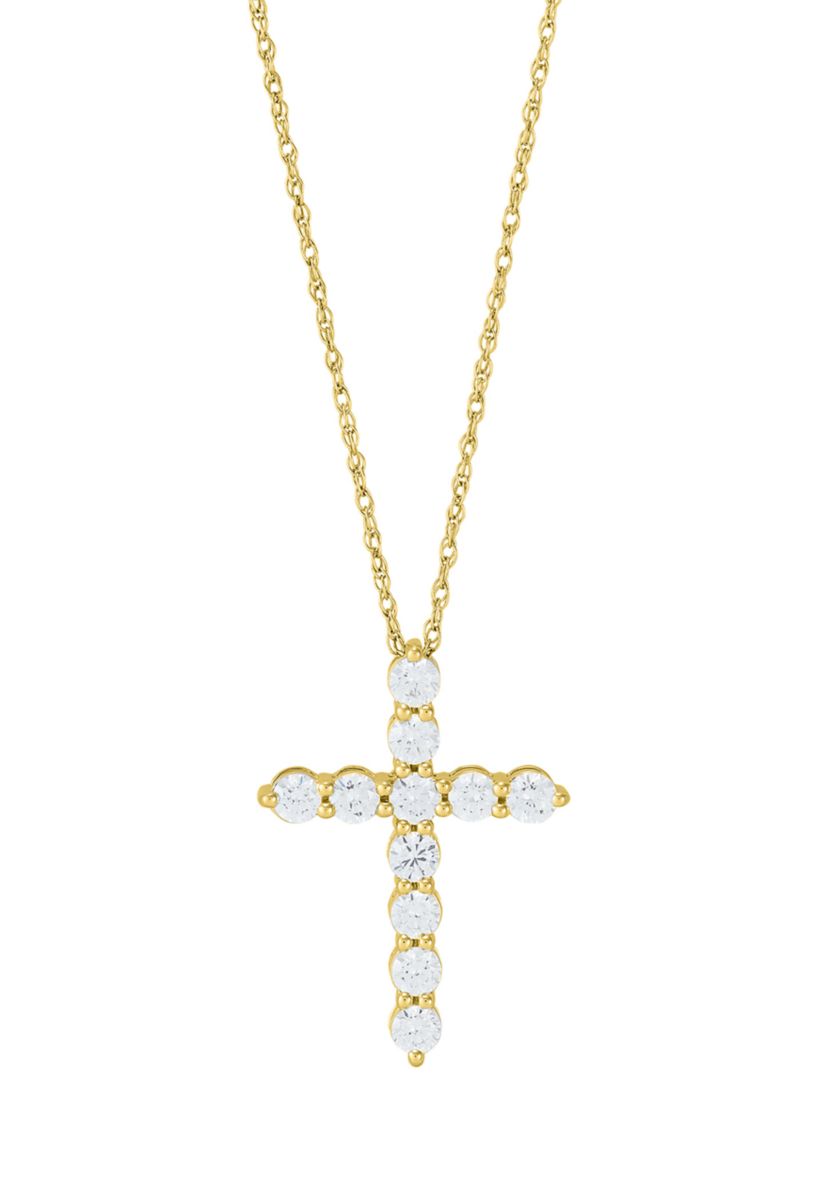 1/2 ct. t.w. Lab Grown Diamond Cross Pendant with 18" Singapore Chain Necklace in 10K Yellow Gold