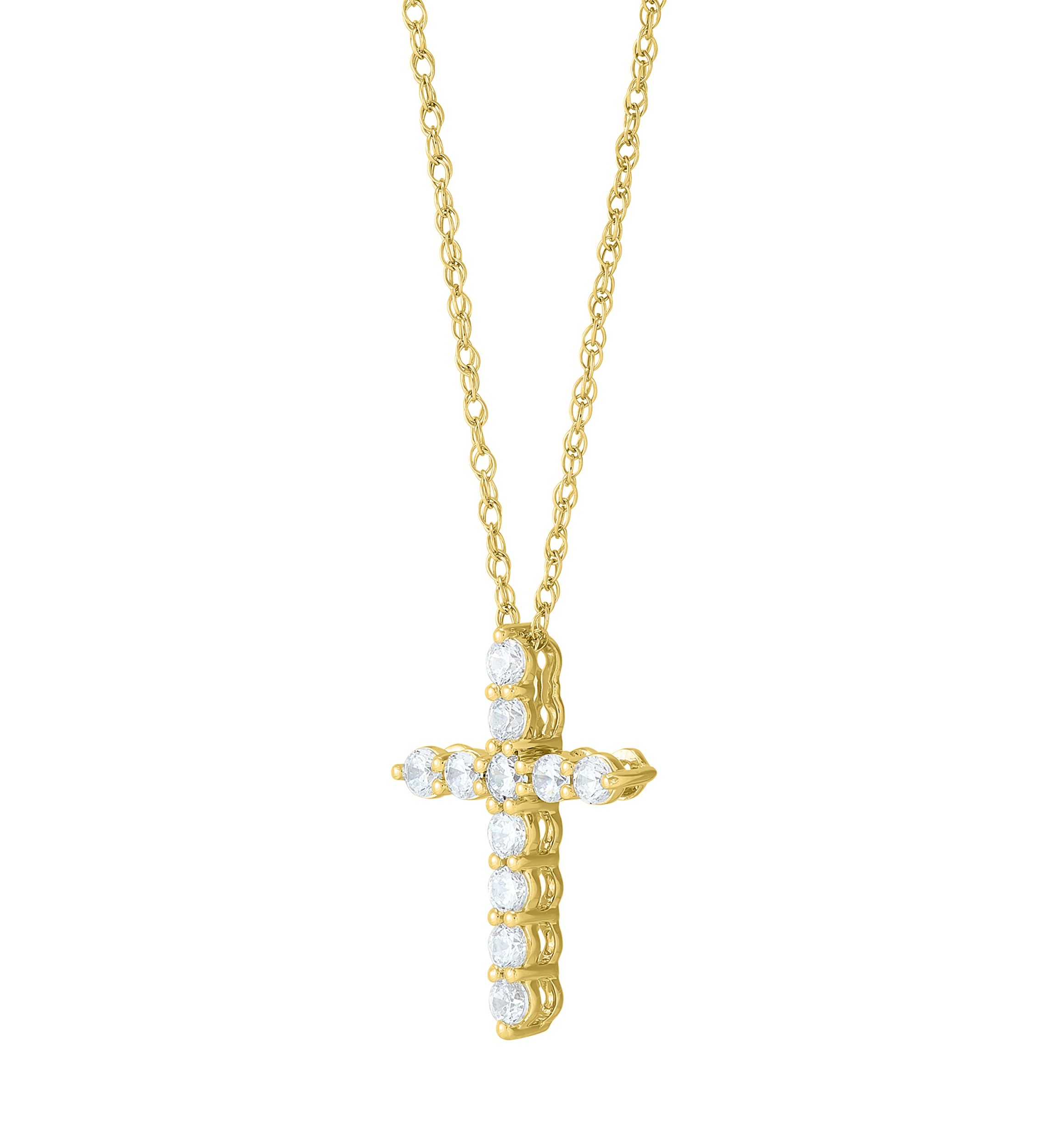 1/2 ct. t.w. Lab Grown Diamond Cross Pendant with 18" Singapore Chain Necklace in 10K Yellow Gold