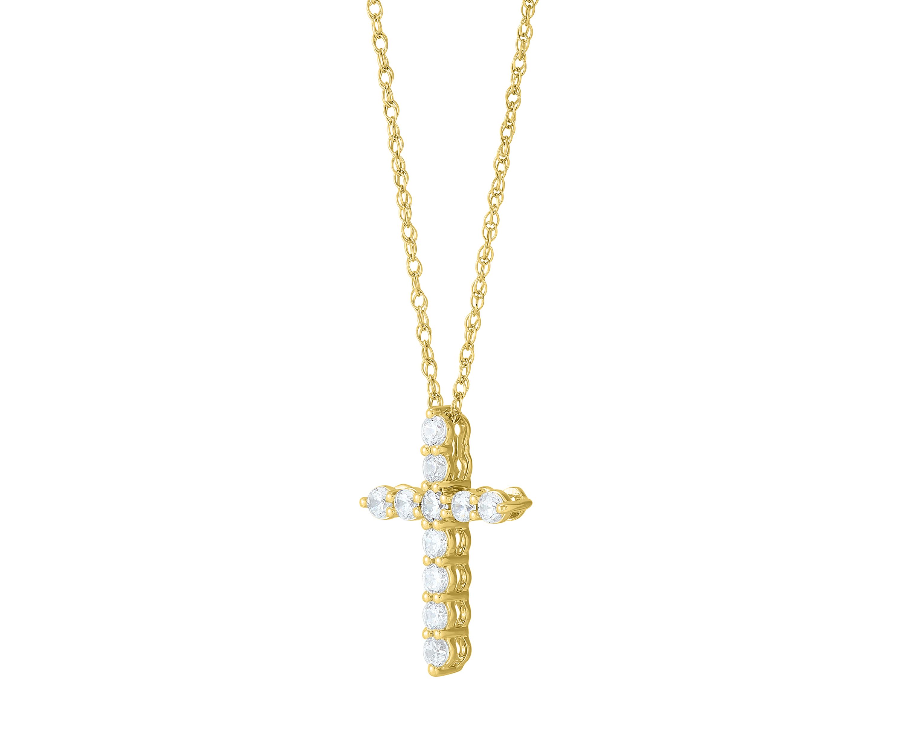 1/2 ct. t.w. Lab Grown Diamond Cross Pendant with 18" Singapore Chain Necklace in 10K Yellow Gold
