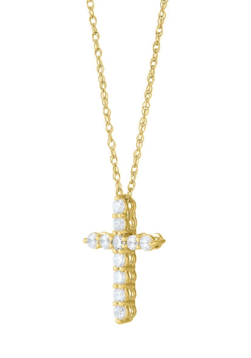 1/2 ct. t.w. Lab Grown Diamond Cross Pendant with 18" Singapore Chain Necklace in 10K Yellow Gold