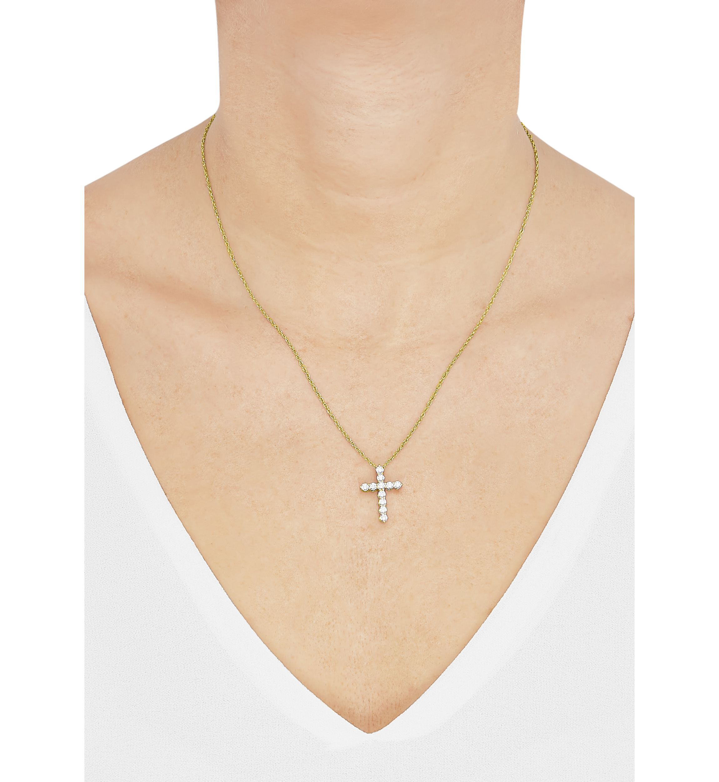 1/2 ct. t.w. Lab Grown Diamond Cross Pendant with 18" Singapore Chain Necklace in 10K Yellow Gold