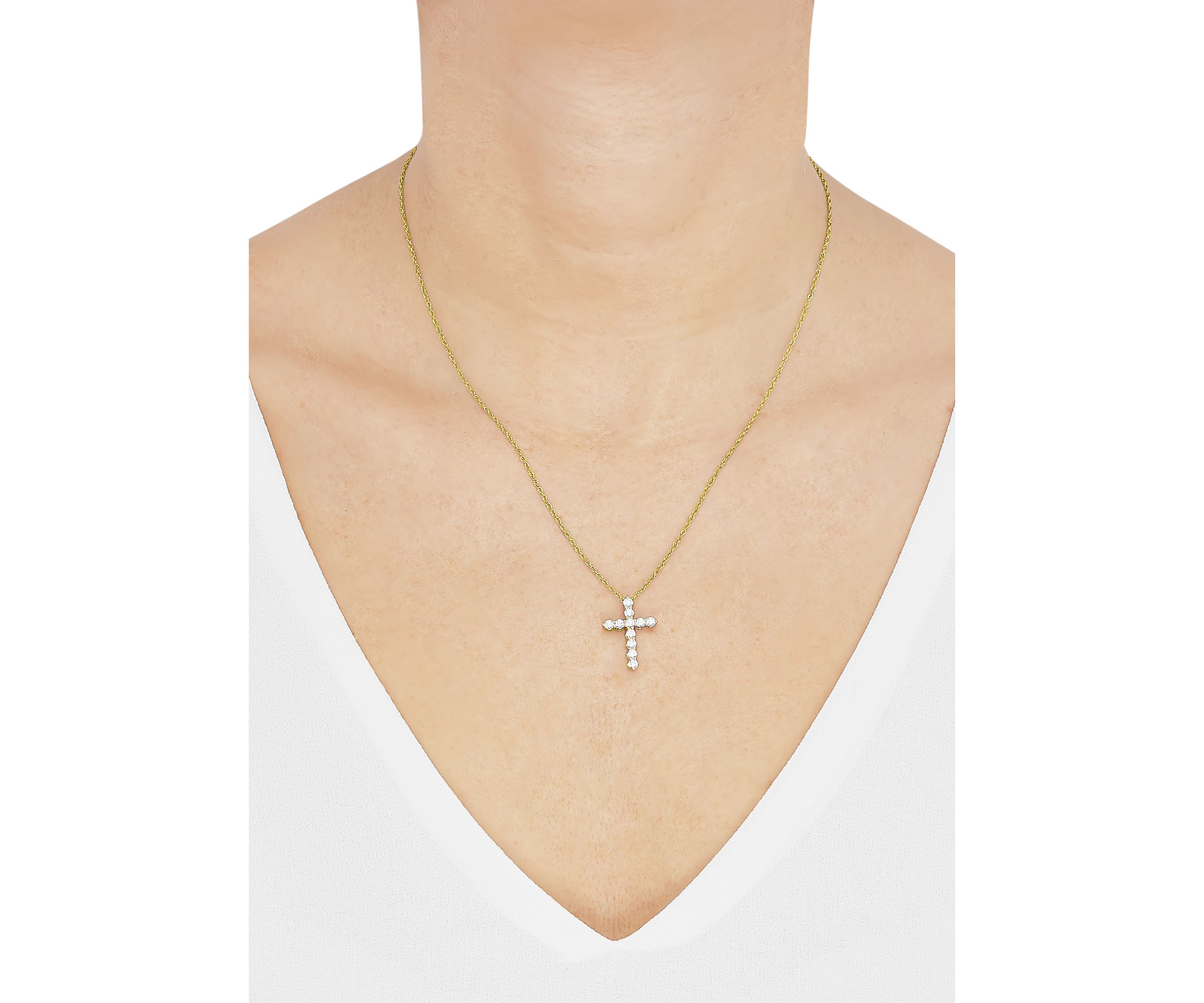 1/2 ct. t.w. Lab Grown Diamond Cross Pendant with 18" Singapore Chain Necklace in 10K Yellow Gold
