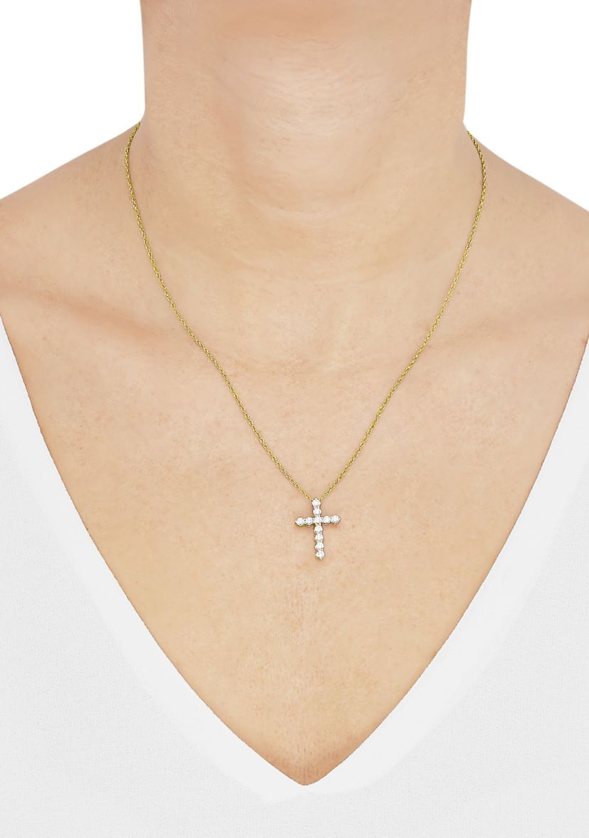 1/2 ct. t.w. Lab Grown Diamond Cross Pendant with 18" Singapore Chain Necklace in 10K Yellow Gold