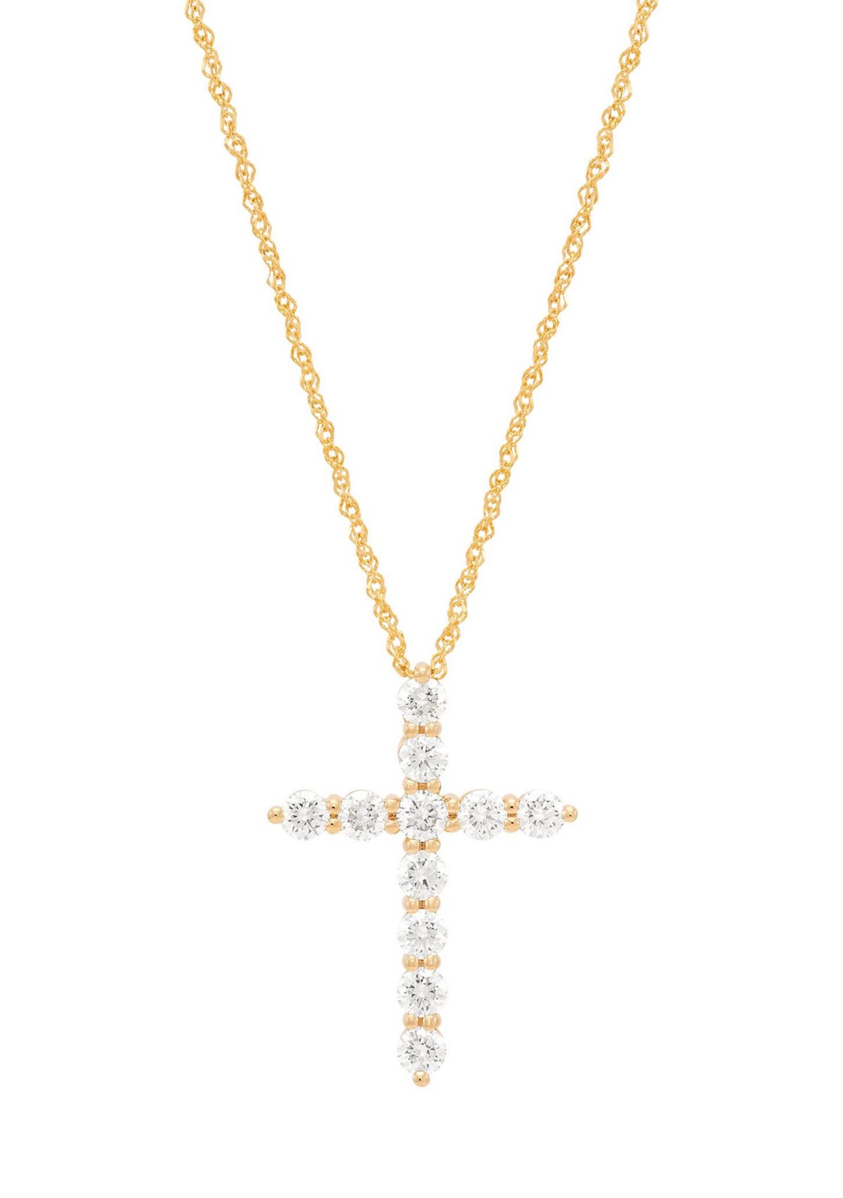 1 ct. t.w. Lab Grown Diamond Cross Pendant with 18" Rope Chain in 10K Yellow Gold