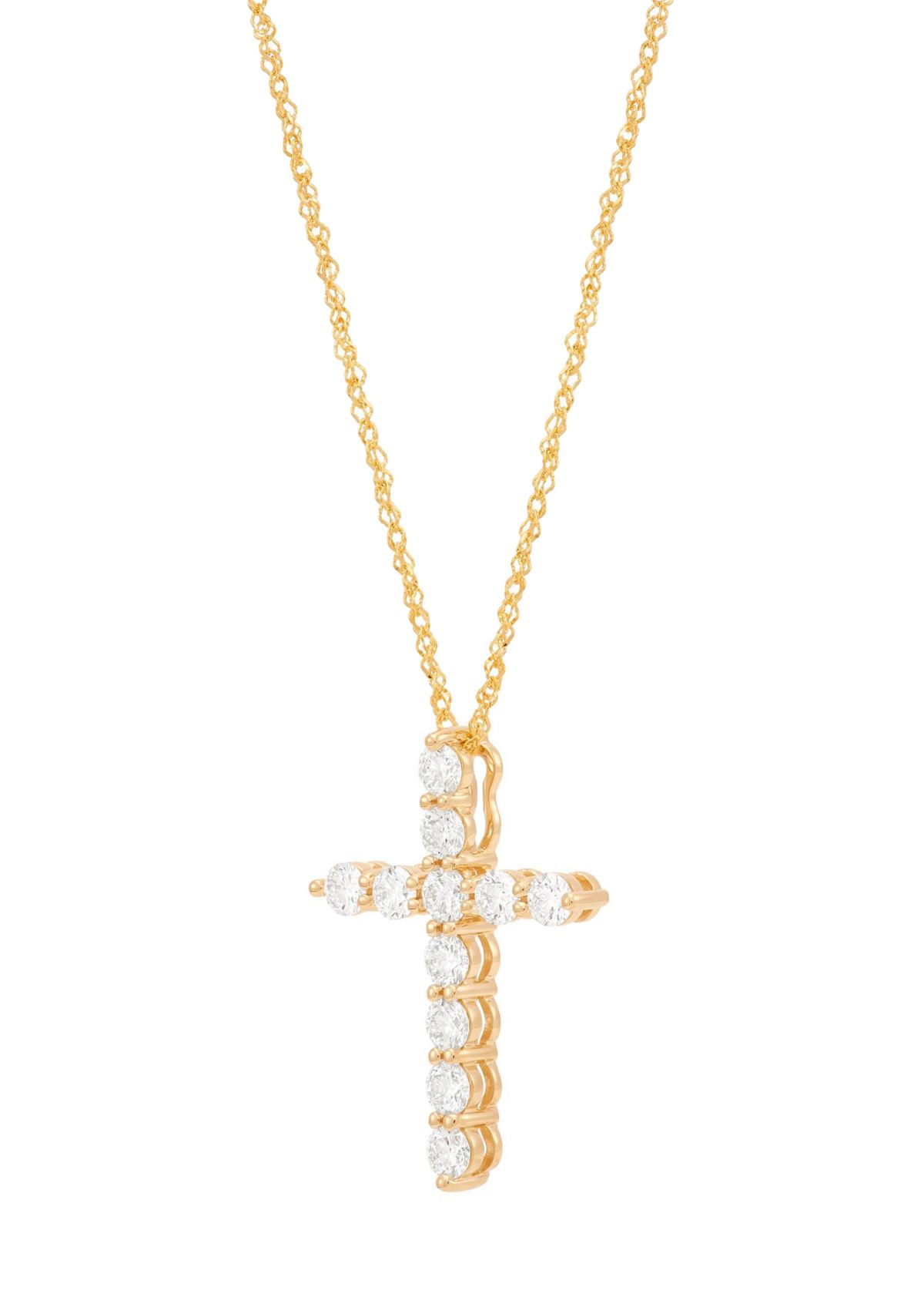 1 ct. t.w. Lab Grown Diamond Cross Pendant with 18" Rope Chain in 10K Yellow Gold