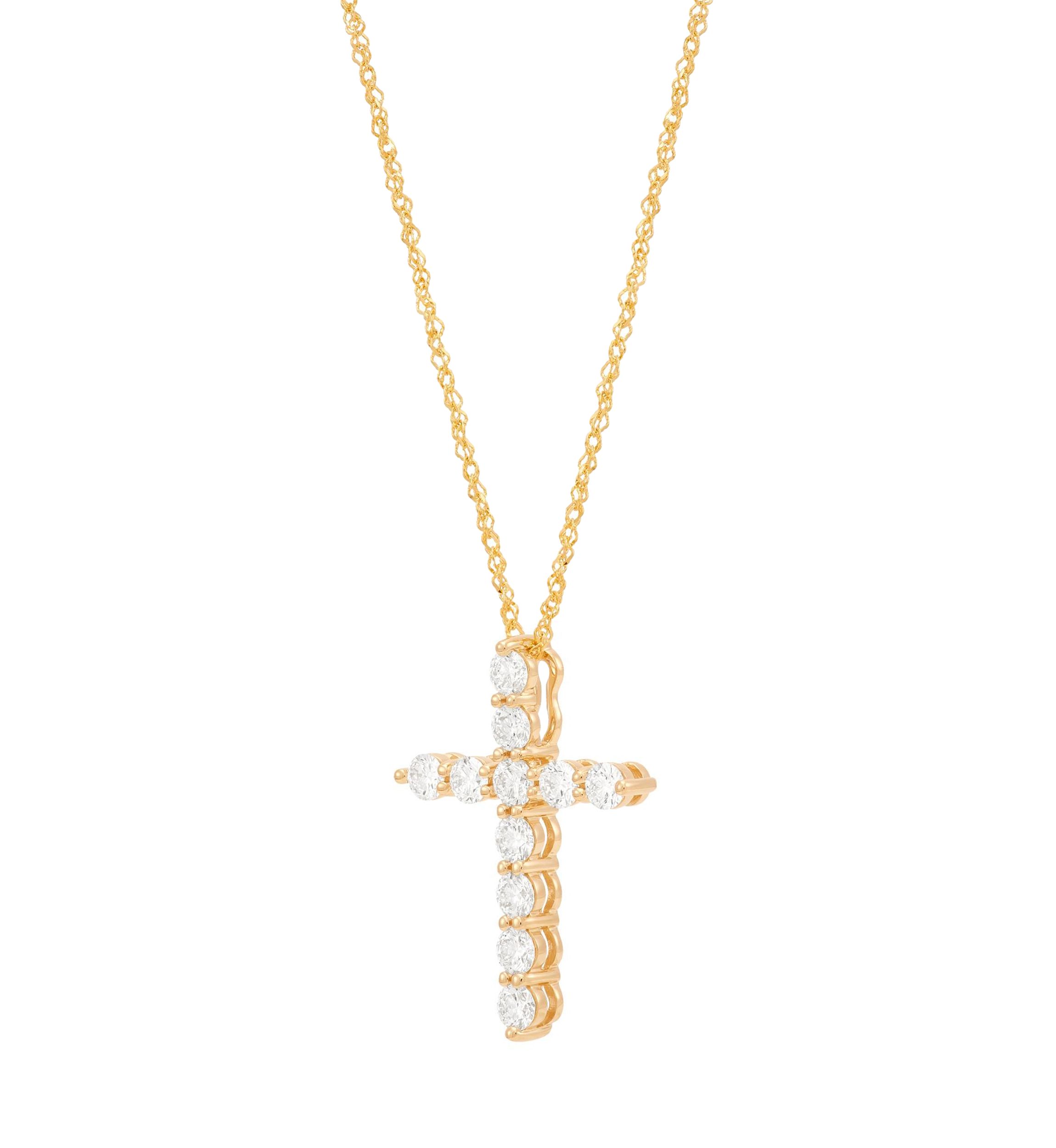 1 ct. t.w. Lab Grown Diamond Cross Pendant with 18" Rope Chain in 10K Yellow Gold