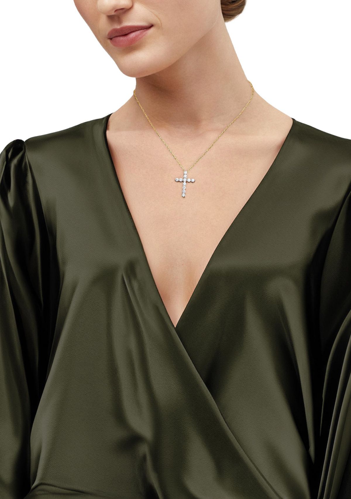 1 ct. t.w. Lab Grown Diamond Cross Pendant with 18" Rope Chain in 10K Yellow Gold