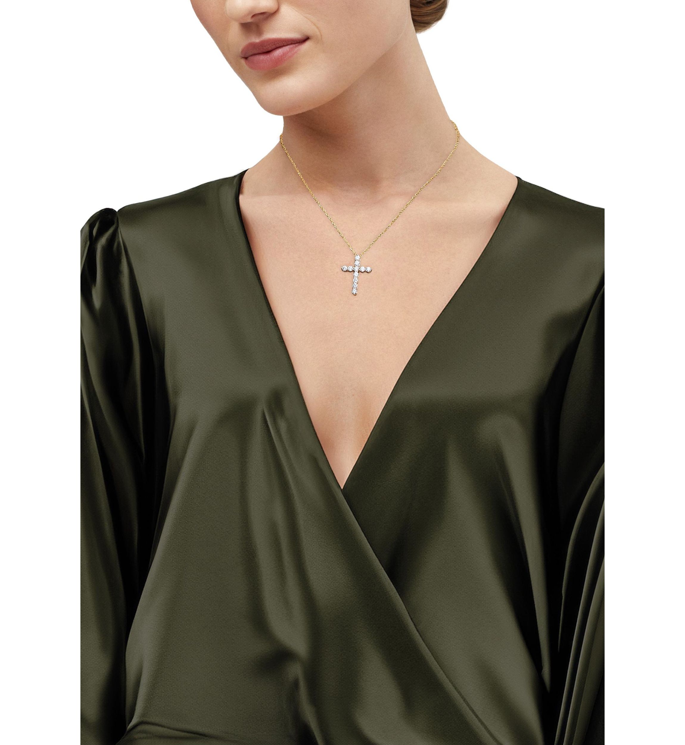 1 ct. t.w. Lab Grown Diamond Cross Pendant with 18" Rope Chain in 10K Yellow Gold