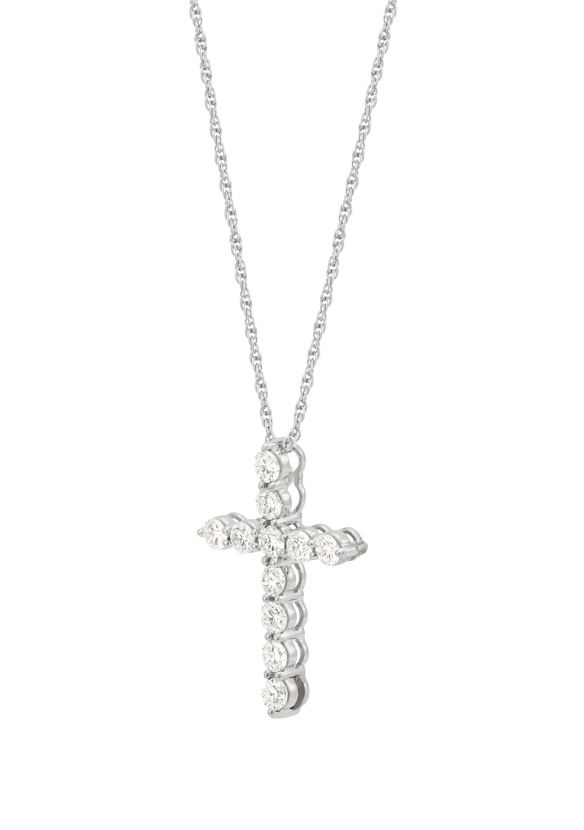 1 ct. t.w. Lab Grown Diamond Cross Pendant with 18" Rope Chain in 10K White Gold