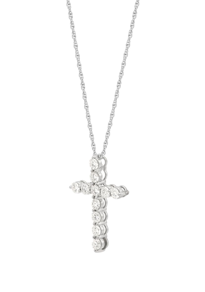 1 ct. t.w. Lab Grown Diamond Cross Pendant with 18" Rope Chain in 10K White Gold