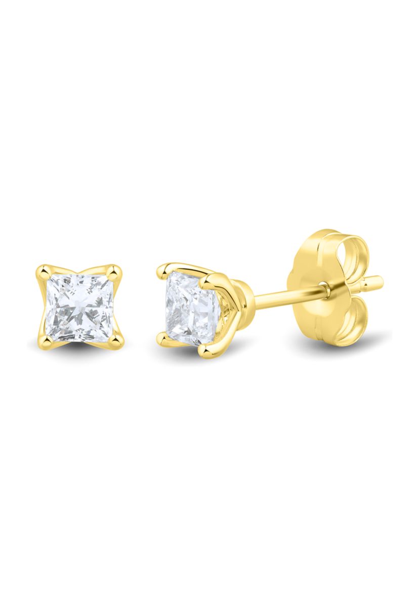 1/2 ct. t.w. Lab Created Diamond Princess Cut Stud Earrings in 14K Yellow Gold