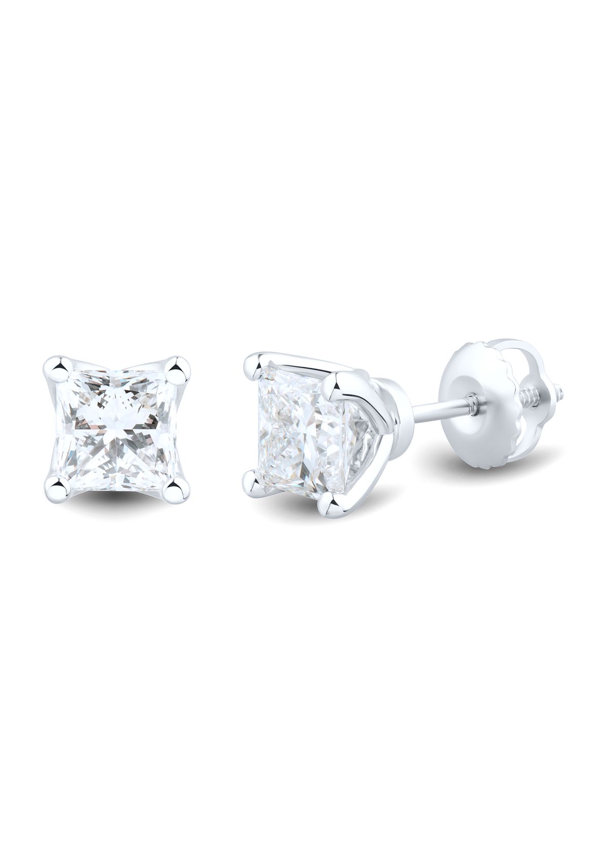 1.5 ct. t.w. Lab Created Diamond Princess Cut Stud Earrings in 14K White Gold