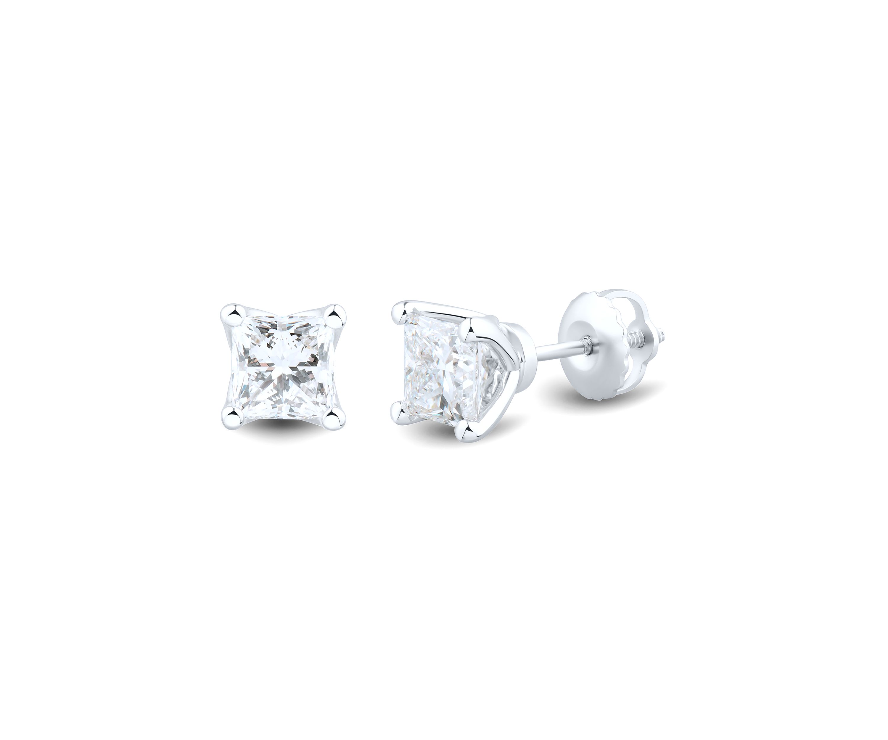 1.5 ct. t.w. Lab Created Diamond Princess Cut Stud Earrings in 14K White Gold