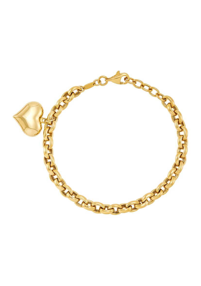 Puff Heart Dangle Bracelet in Gold Over Silver